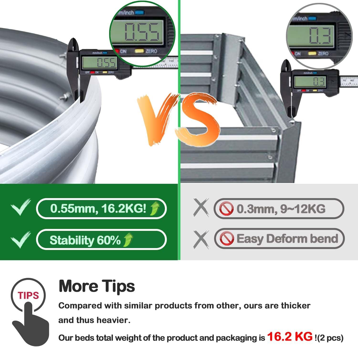 Thumbnail 3 de KINI MOX 2pc 6x3x1 ft Galvanised Raised Garden Bed with Metal Plant Climbing Stand