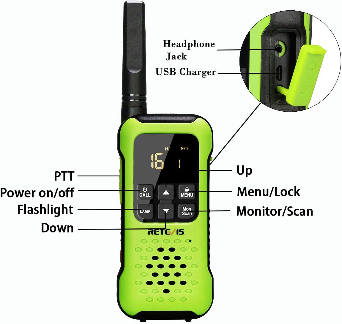 Detalle 1 de Retevis RT649P IP67 PMR446 walkie talkies with headset (2-pack)