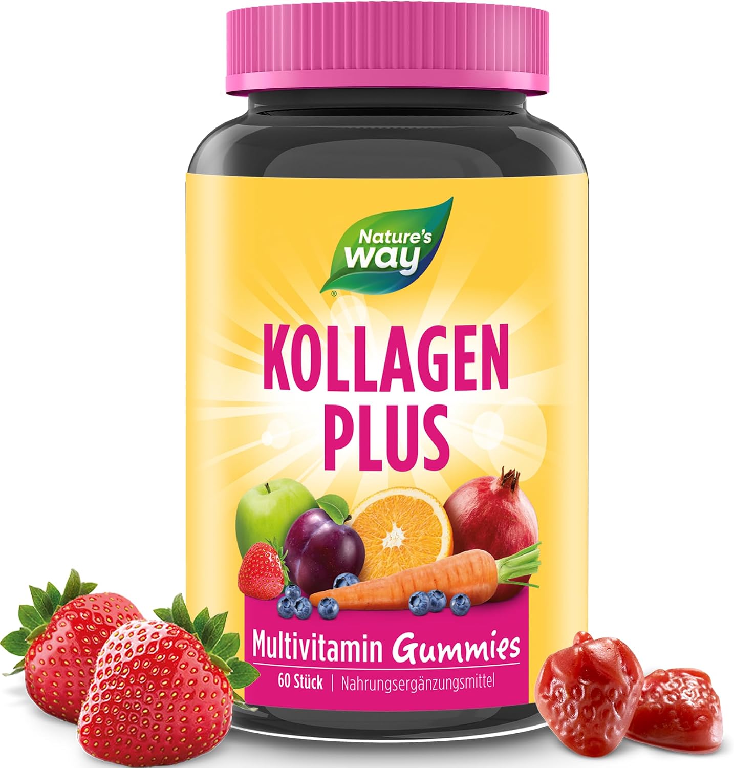 Detalle de Kollagen Gummibärchen mit Biotin, Zink und 2.500 µg Biotin (Erdbeer) – 60 vegane Vitamin Gummies