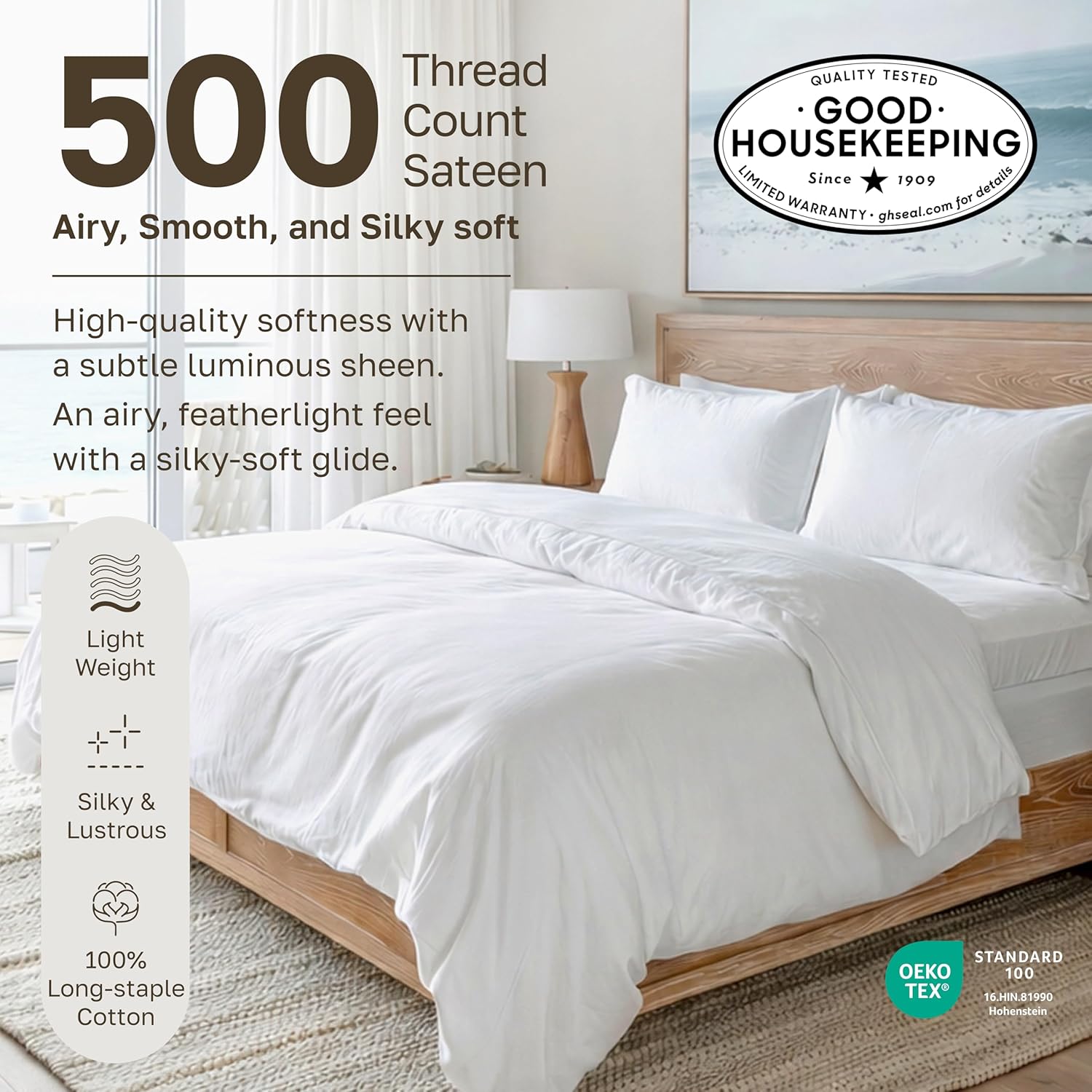Thumbnail 2 de California Design Den 4-Piece King Sheet Set (500 Thread Count Sateen, Deep Pocket) - Striped Ivory