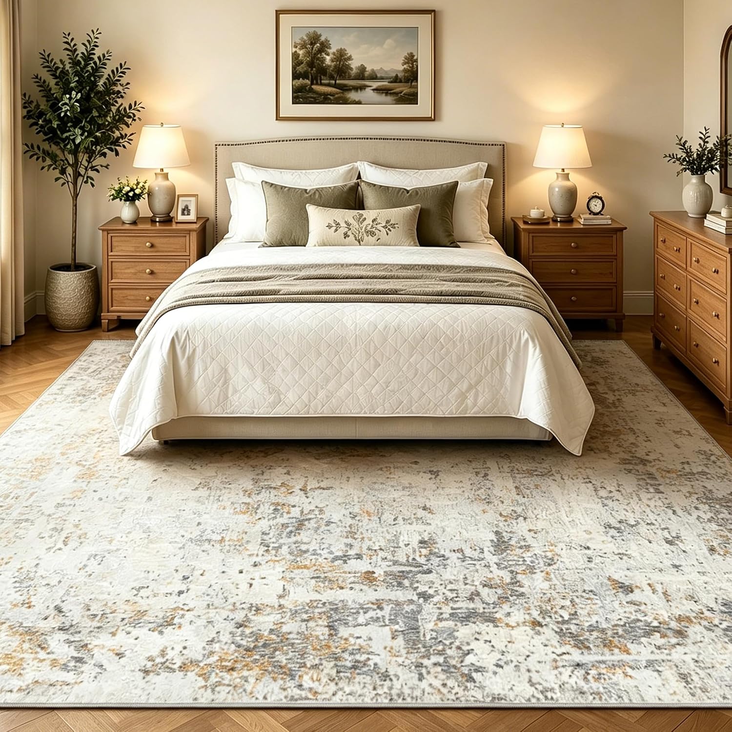 Thumbnail 6 de Capslpad 240x340cm Large Modern Abstract Rug – Non-slip, Short-Pile Faux Wool, Beige