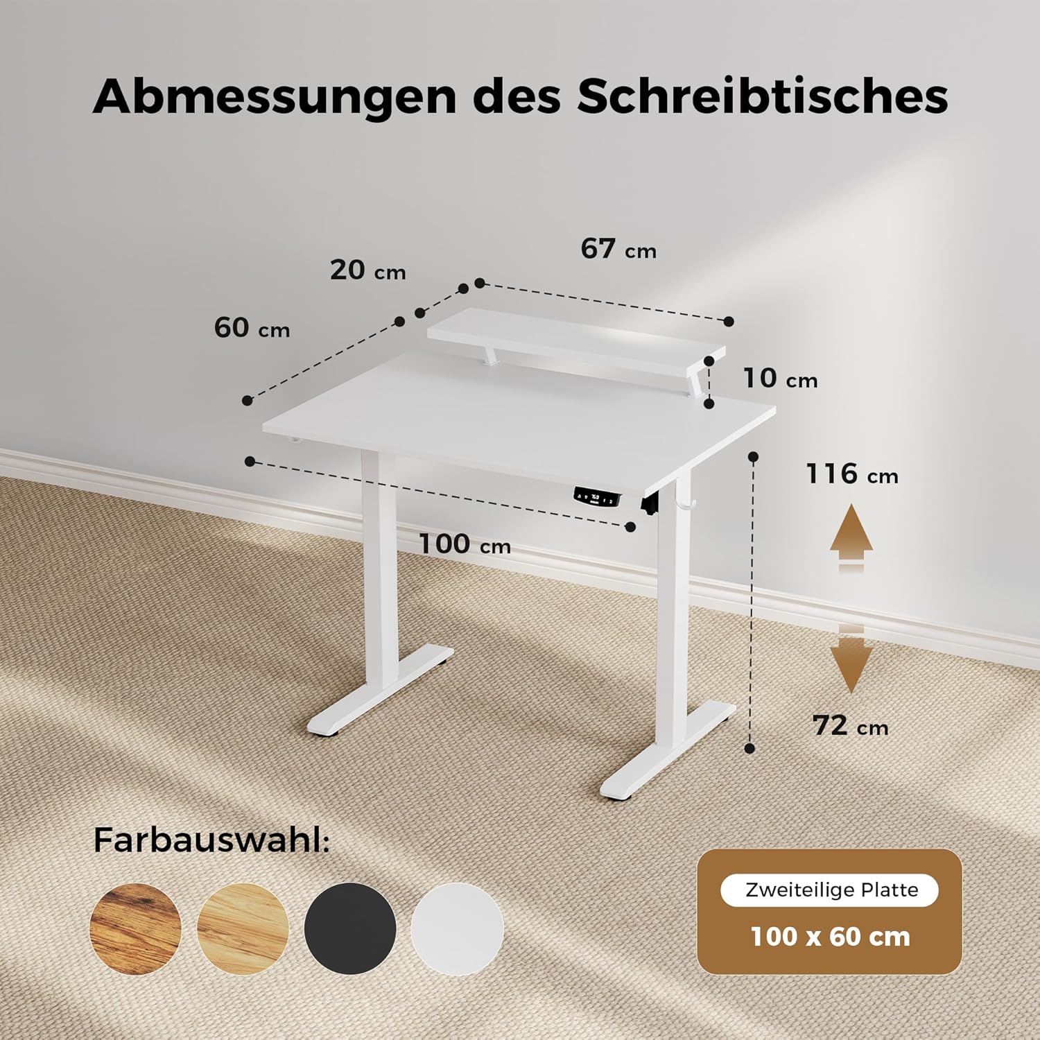 Thumbnail 1 de Agilestic höhenverstellbarer Schreibtisch 100 x 60 cm mit montierbarem Monitorständer – Weiß
