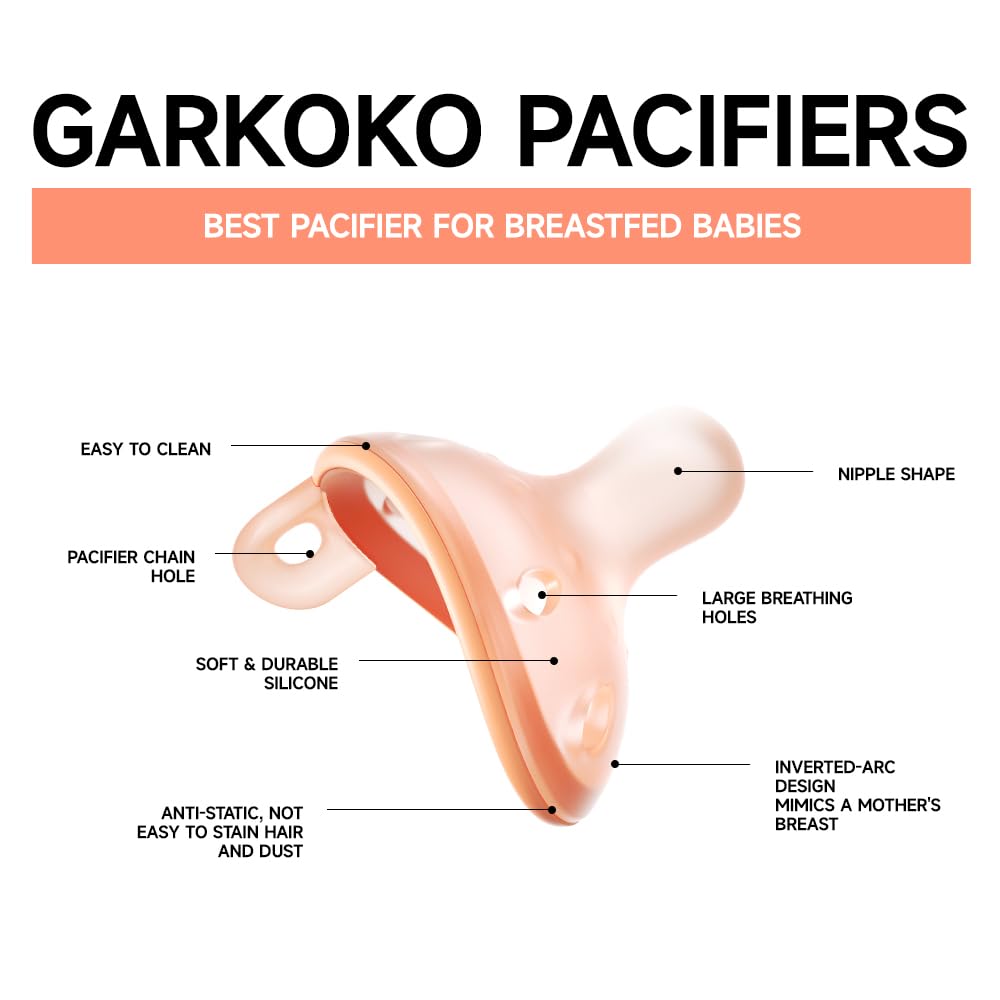 Detalle de Garkoko Breast-Like Baby Pacifiers, 5-Pack, One-Piece Silicone, 0–6 Months