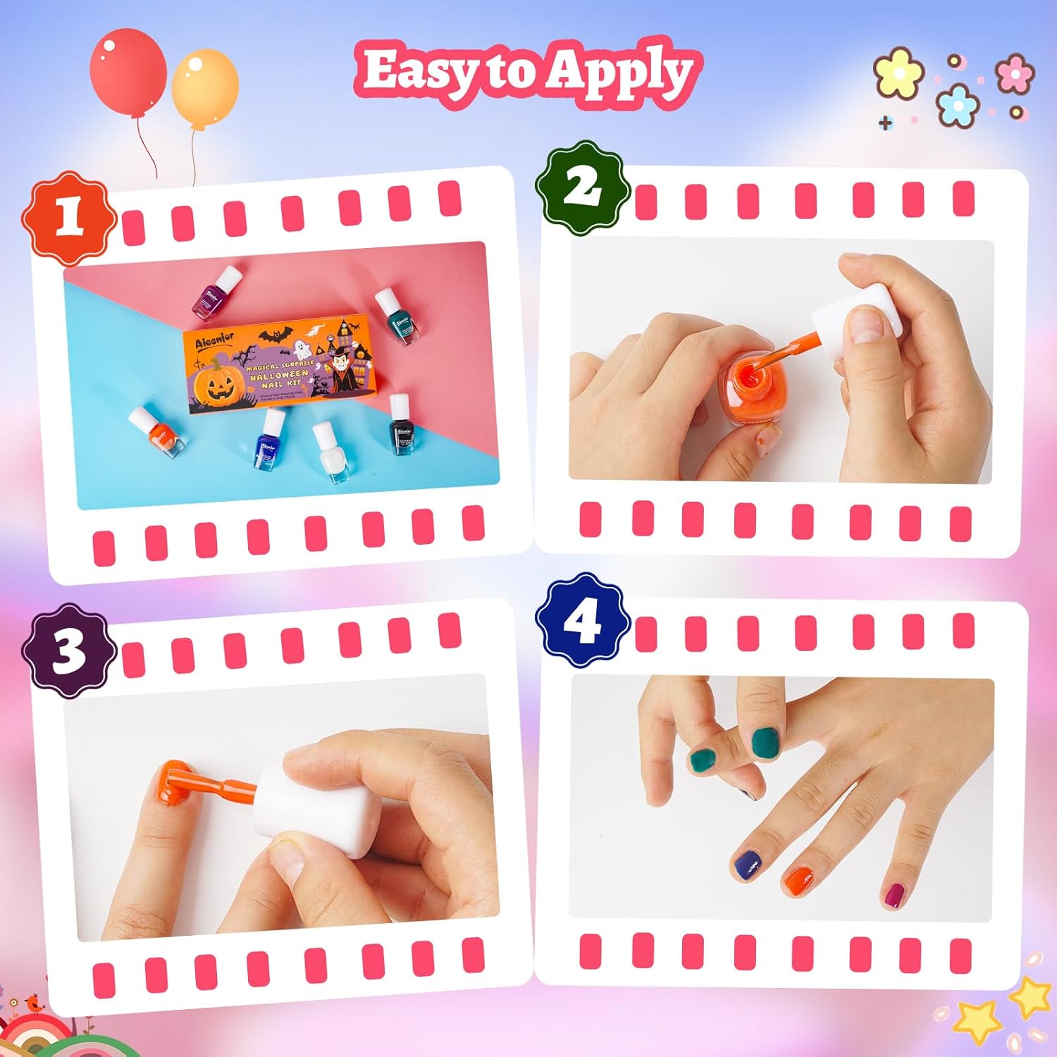 Thumbnail 5 de Aieenjor : lot de 70 vernis à ongles pour enfants avec autocollants phosphorescents (6 couleurs) pour Halloween