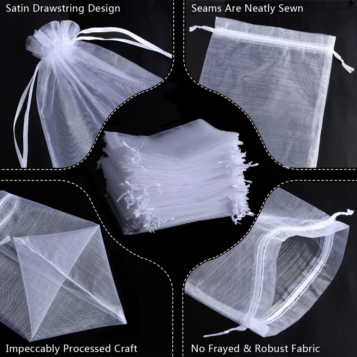 Detalle de YFZYT 100 PCS White Organza Gift Bags 20 x 30 cm with Satin Drawstrings