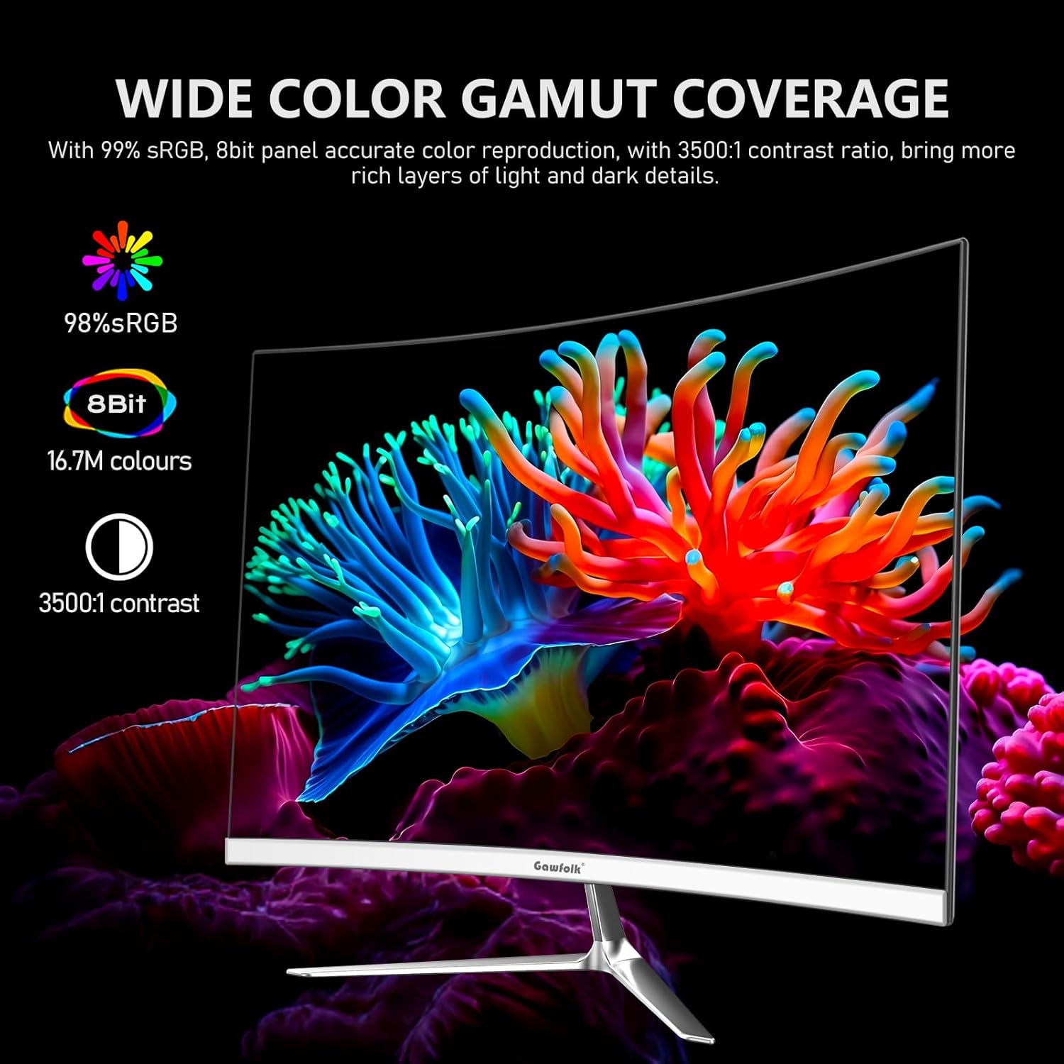Detalle de Gawfolk 24 Inch Curved Gaming Monitor 120Hz