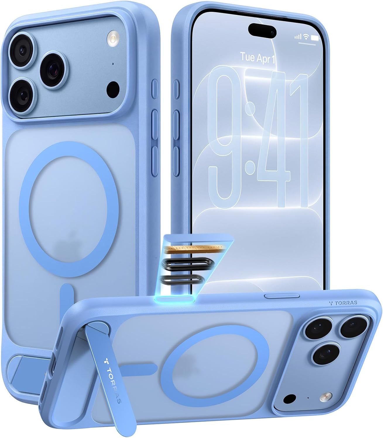 Detalle de TORRAS Ostand L1 iPhone 18 Pro Case, Magnetic Stand, Glacier Blue