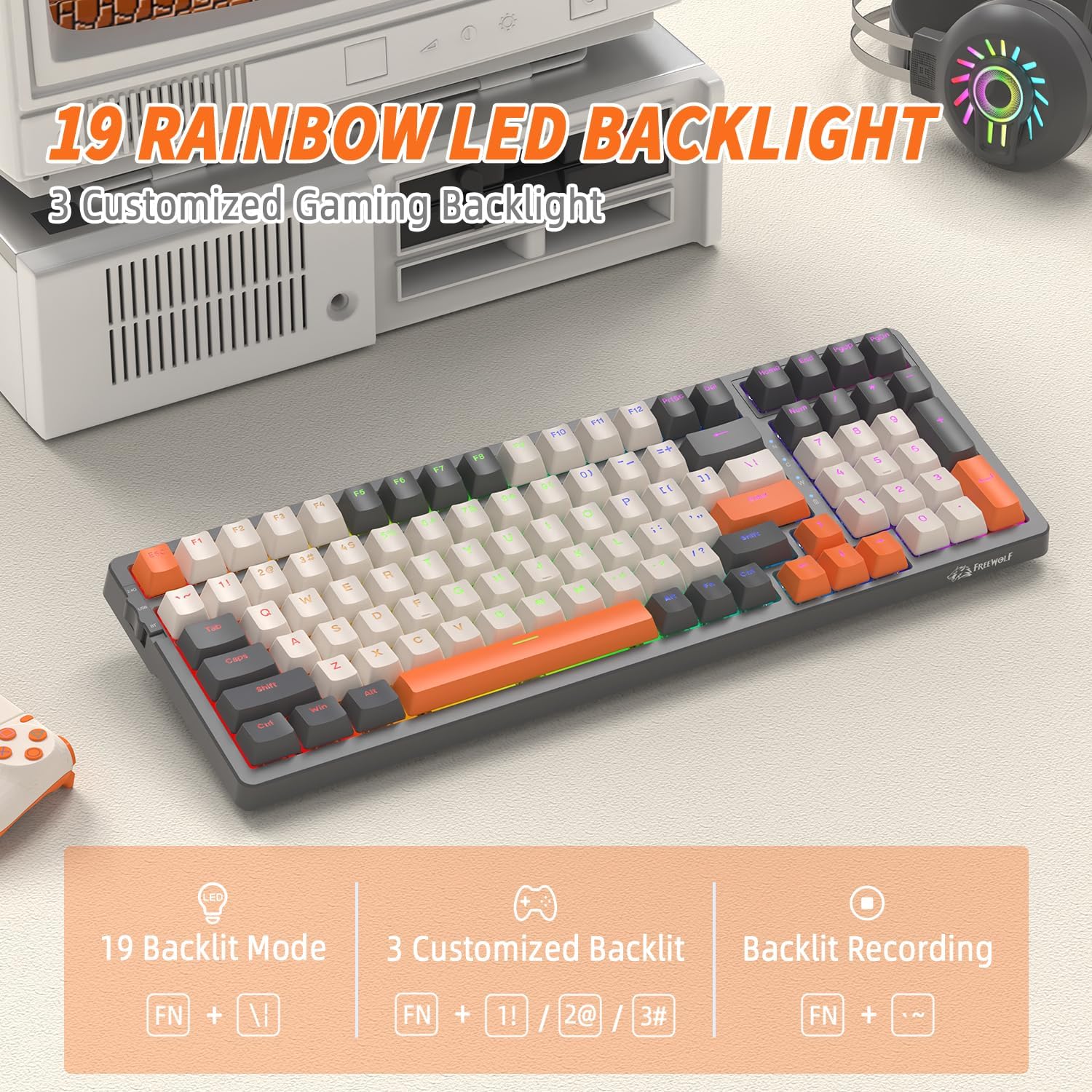 Detalle de FREEWOLF K8 tastiera gaming meccanica wireless