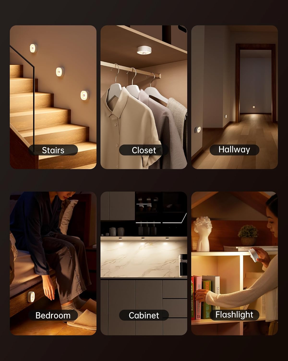 Thumbnail 1 de Homelist 68-LED COB Under Cupboard Lights: 6-Pack Rechargeable, 3-Colour Temp, Motion Sensor