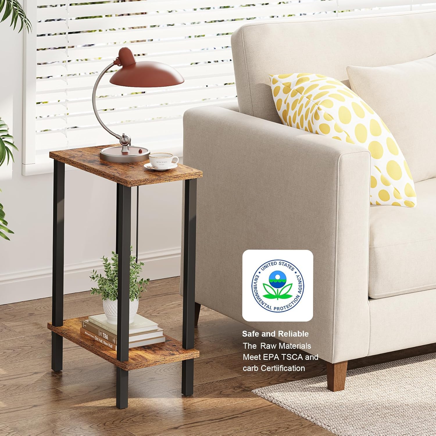 Thumbnail 3 de TUTOTAK Small Side Table: Narrow 2-Tier Skinny Sofa Table (Set of 2) in Brown TB01BB0622EU