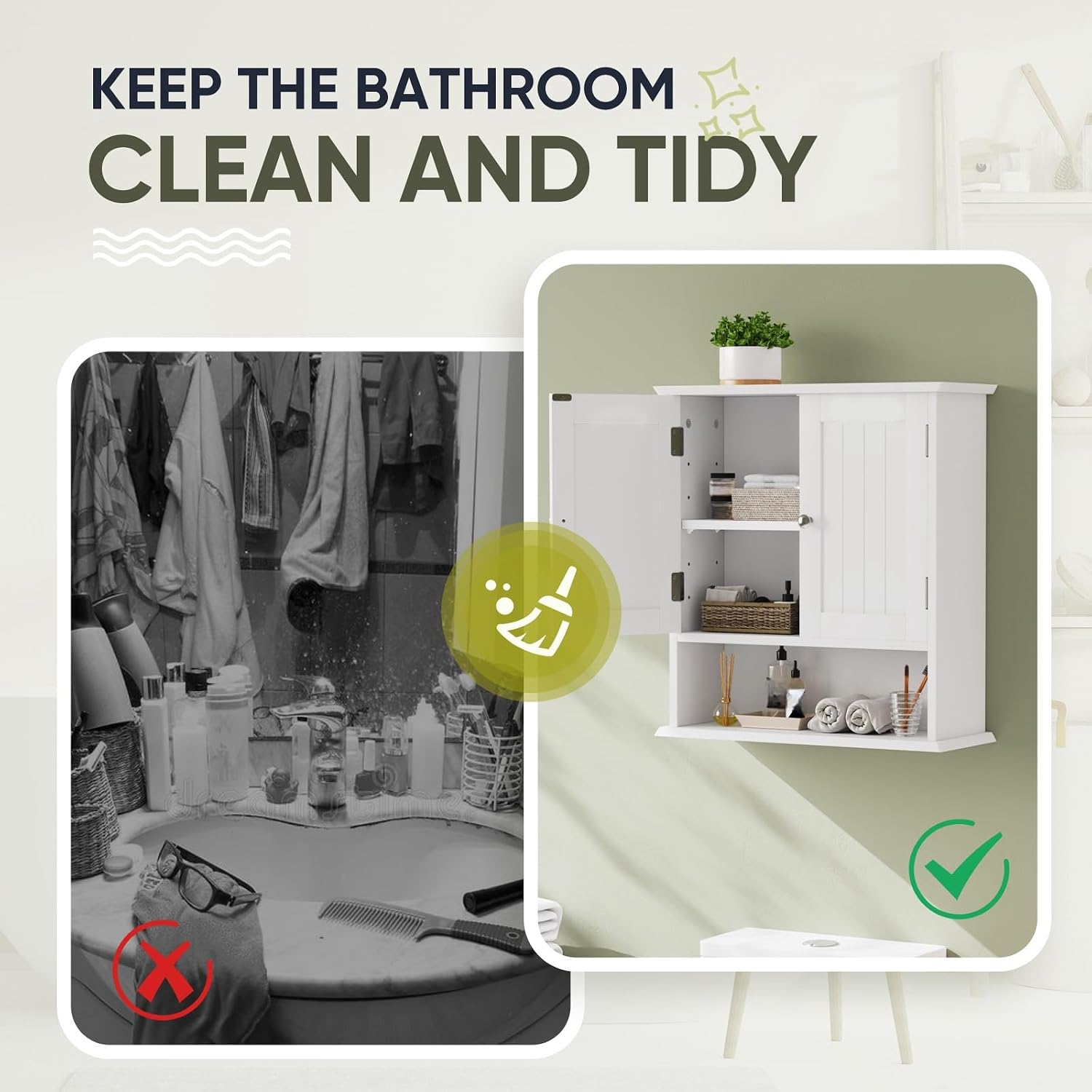 Thumbnail 6 de Smuxee bathroom wall cabinet, white engineered wood, 2 doors, adjustable shelves