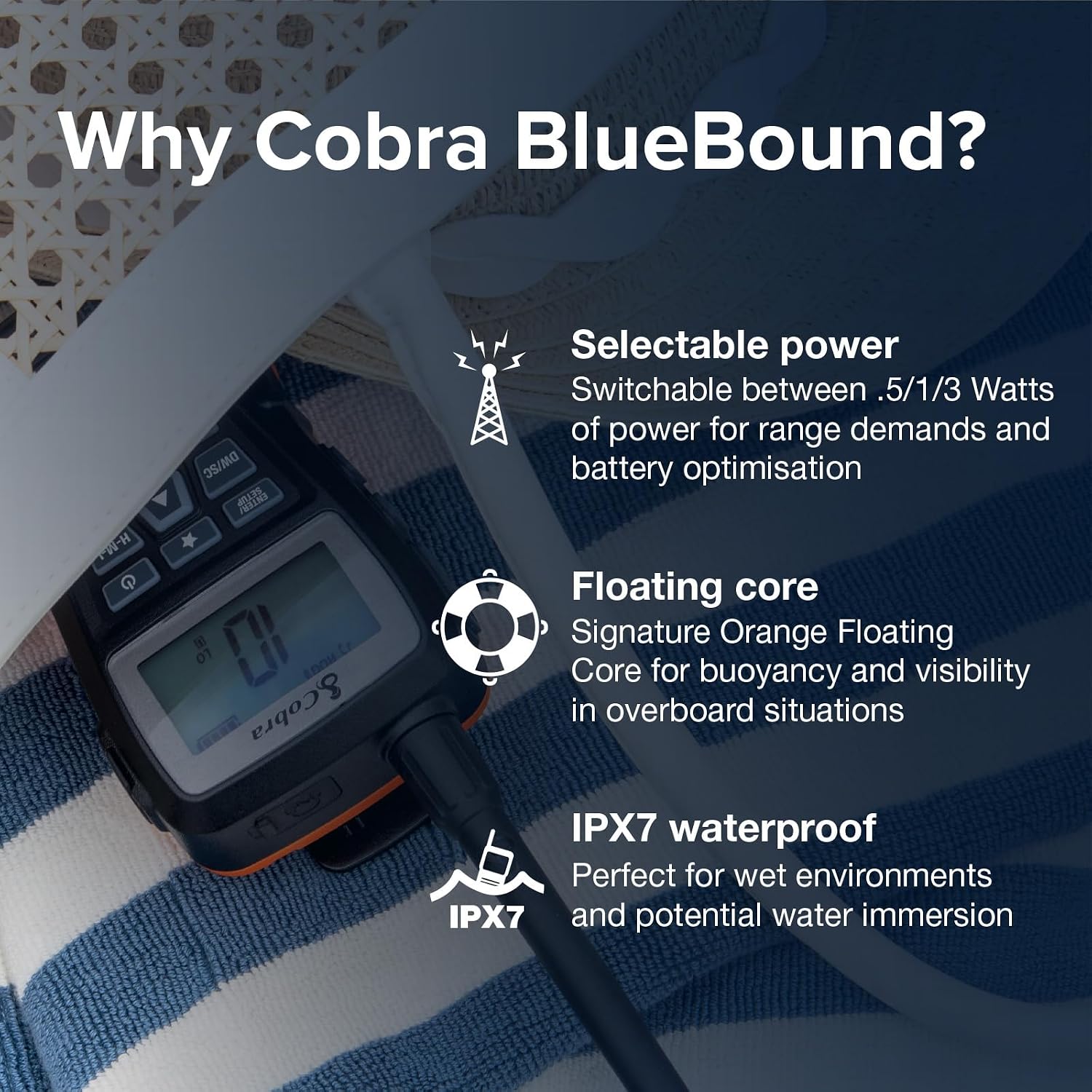 Thumbnail 1 de Cobra BlueBound 150 0190009-2 Handheld VHF Marine Radio, 3 Watt, IPX7