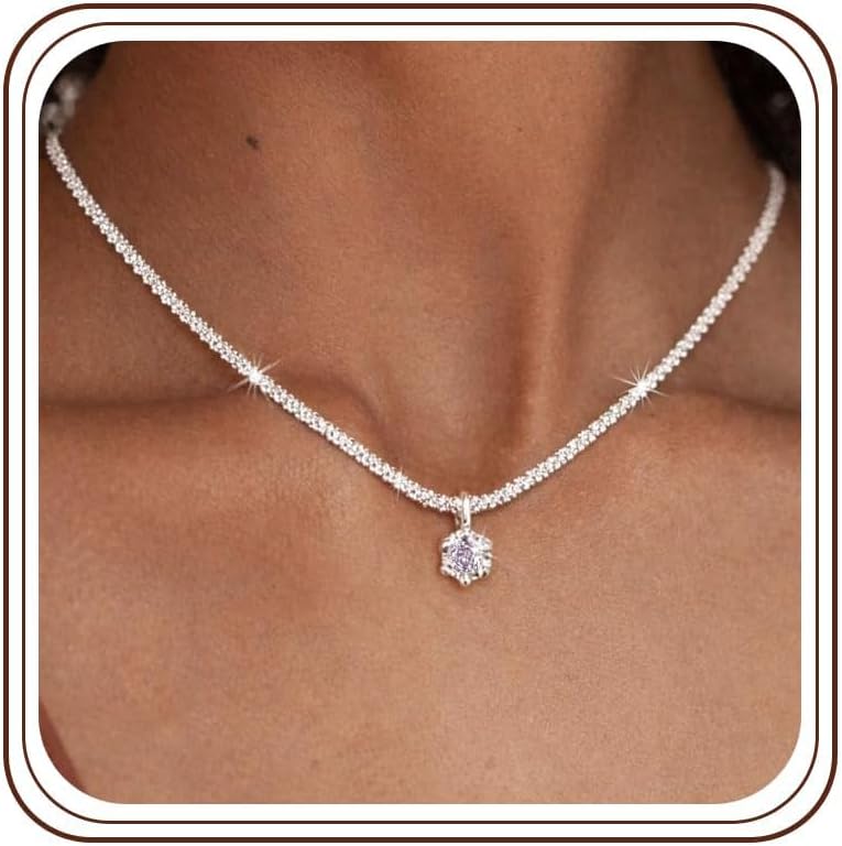 Thumbnail 6 de Maynor Geburtsstein Halskette Damen – 925 Sterling Silber mit Zirkonia-Anhänger in 12 Farben