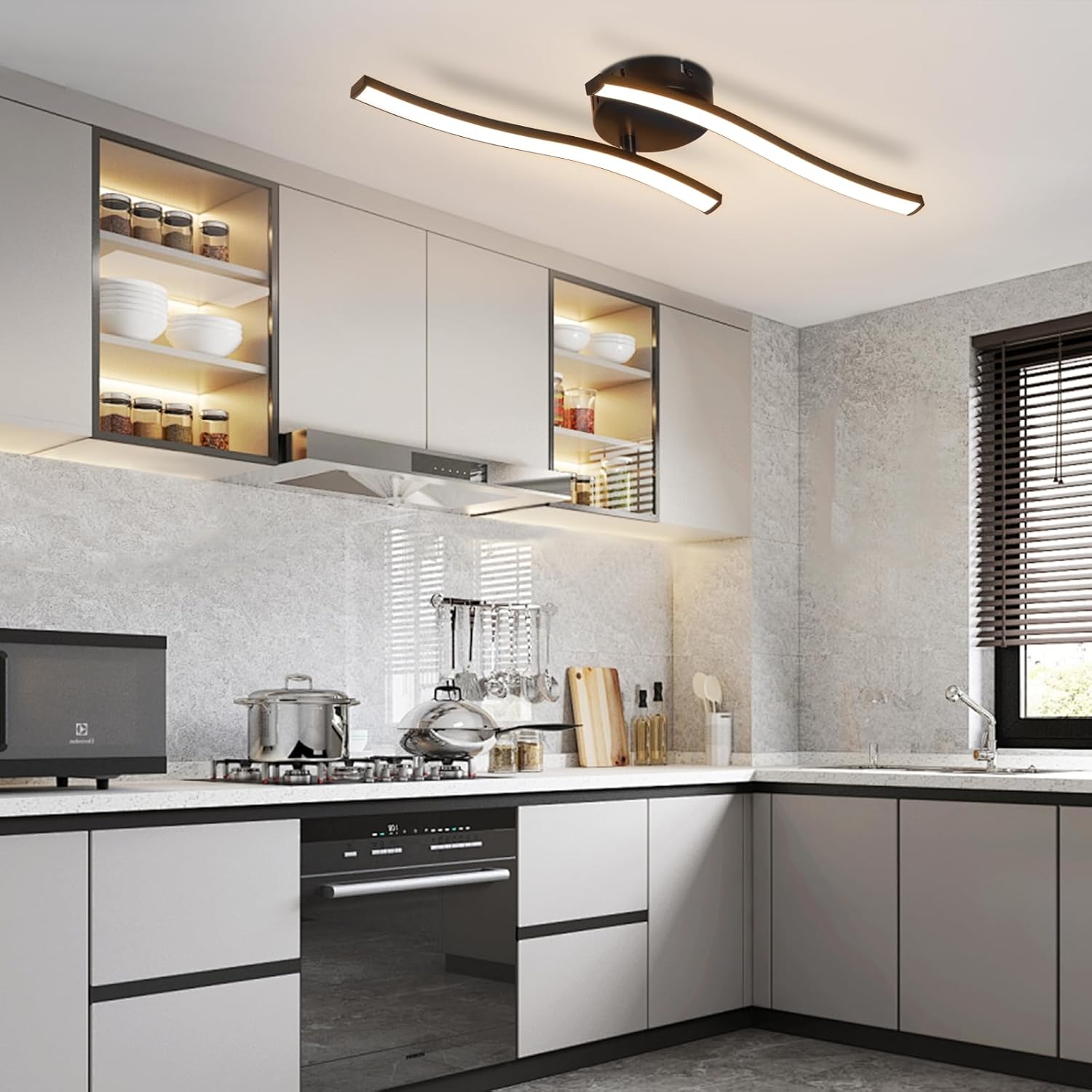 Thumbnail 2 de Homefire LED Deckenlampe Küche Deckenleuchte mit Wellen-Design, 12W, 3000K warmweiß (schwarz)