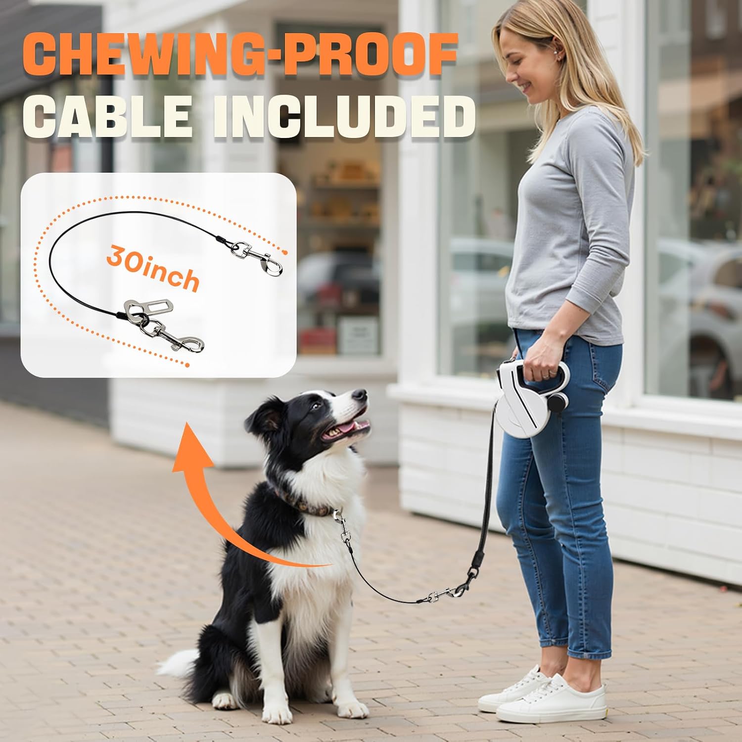 Detalle 1 de PETSWEET Retractable Dog Leash with LED Light, Reflective Tape and 16ft Lead