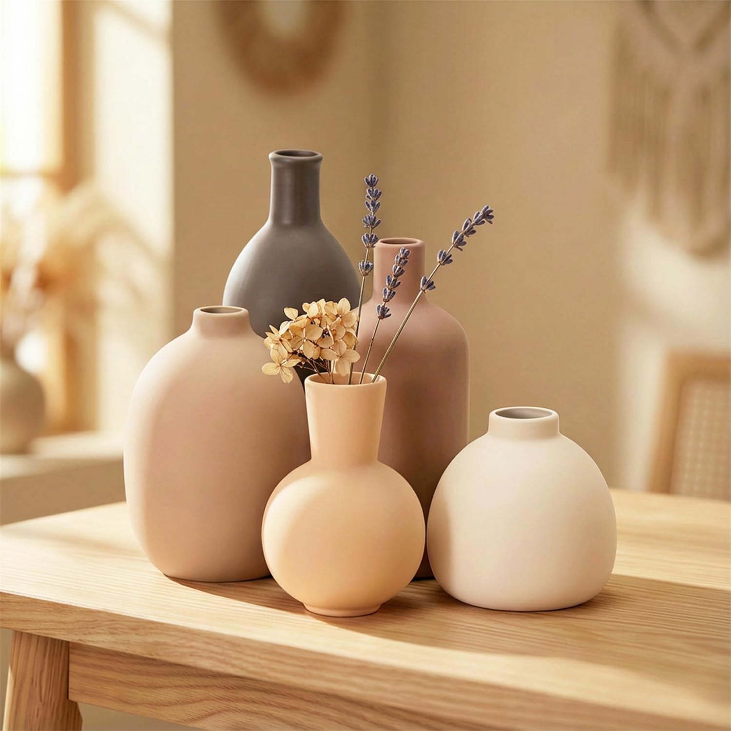 Detalle de OFFASST 013-Ceramic Vase-5P keramische vaasjes, set van 5 in Morandi-kleuren