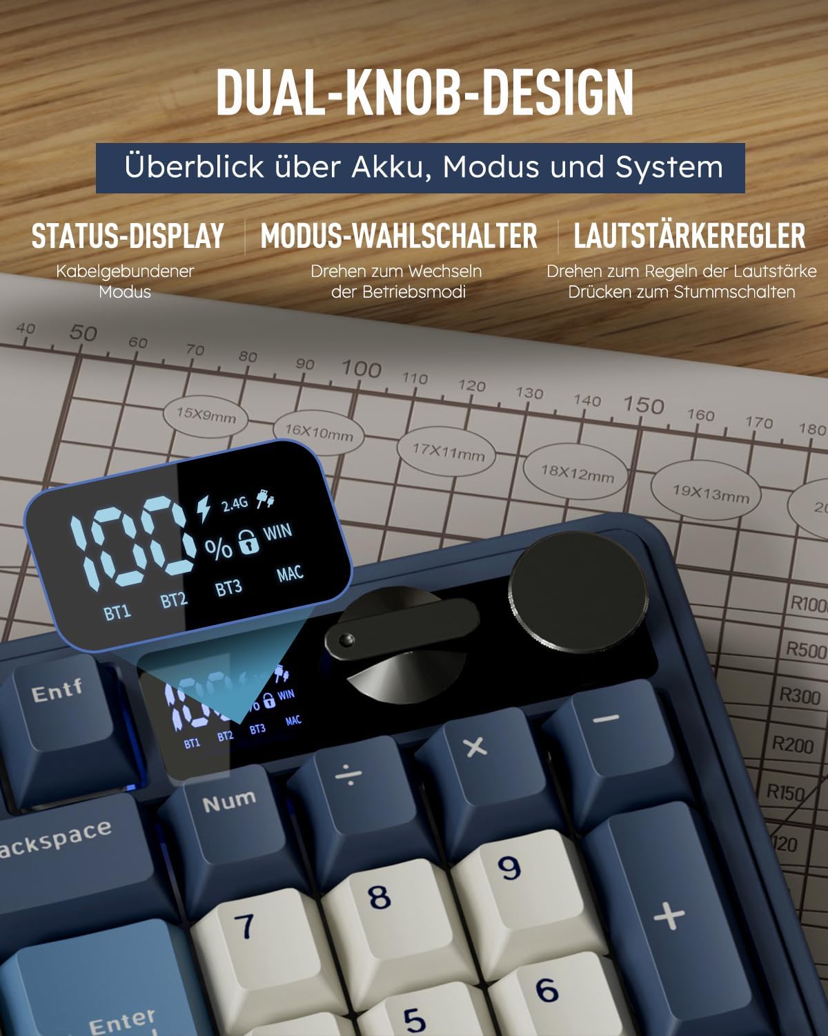 Thumbnail 3 de RK ROYAL KLUDGE M100 Gaming-Tastatur kabellos (96%, QWERTZ) mit Display, Drehknopf und RGB