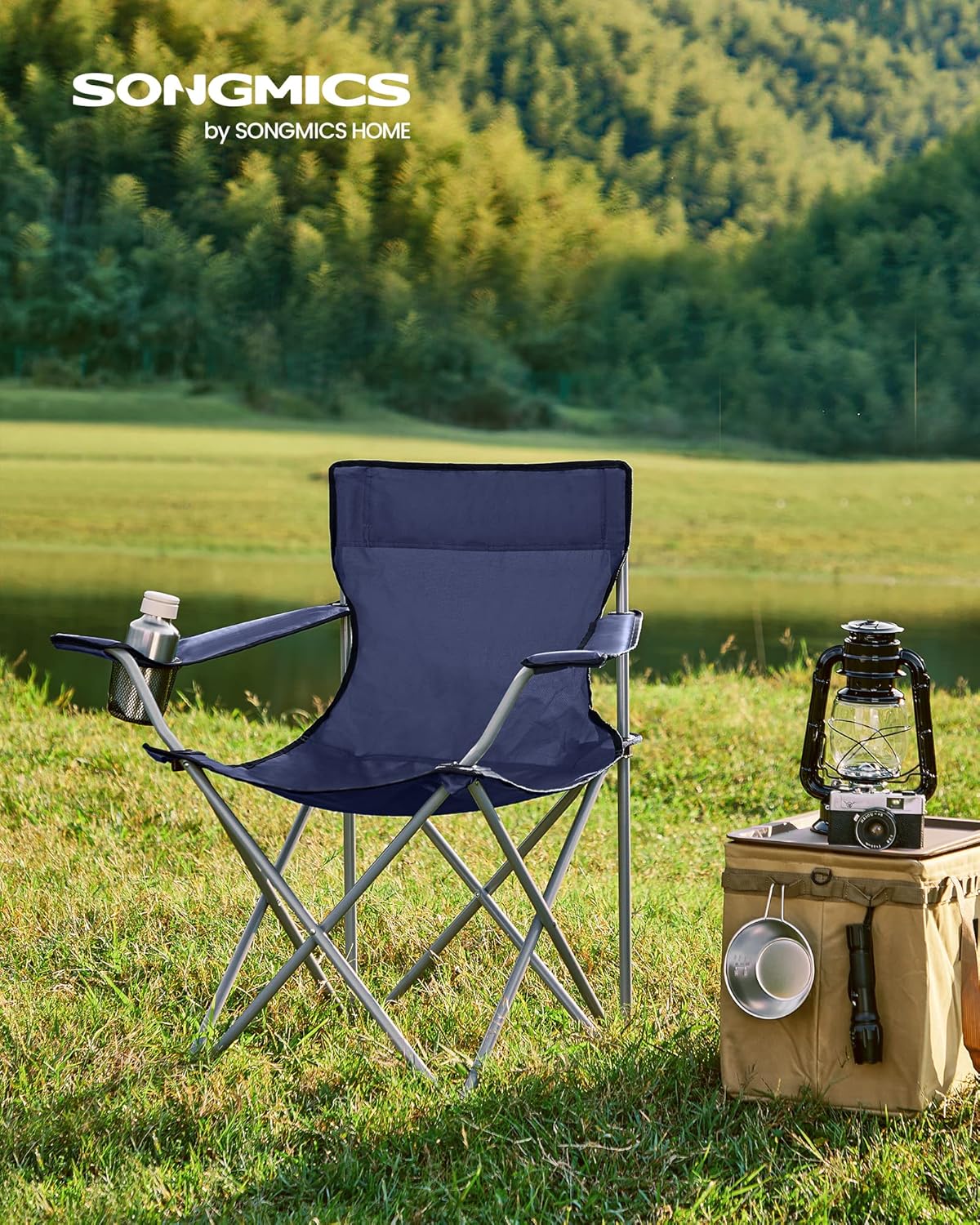 Detalle de SONGMICS Chaise pliante de camping GCB01IN (lot de 2) – 120 kg, portable, avec accoudoir et porte-gobelet