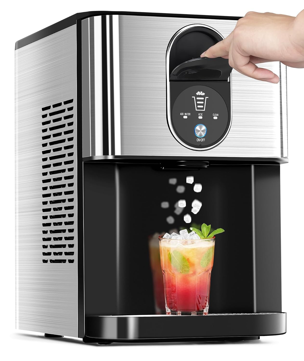 Detalle de COWSAR HZB-20DN Nugget Ice Maker with 2.4L Tank and Self-Cleaning