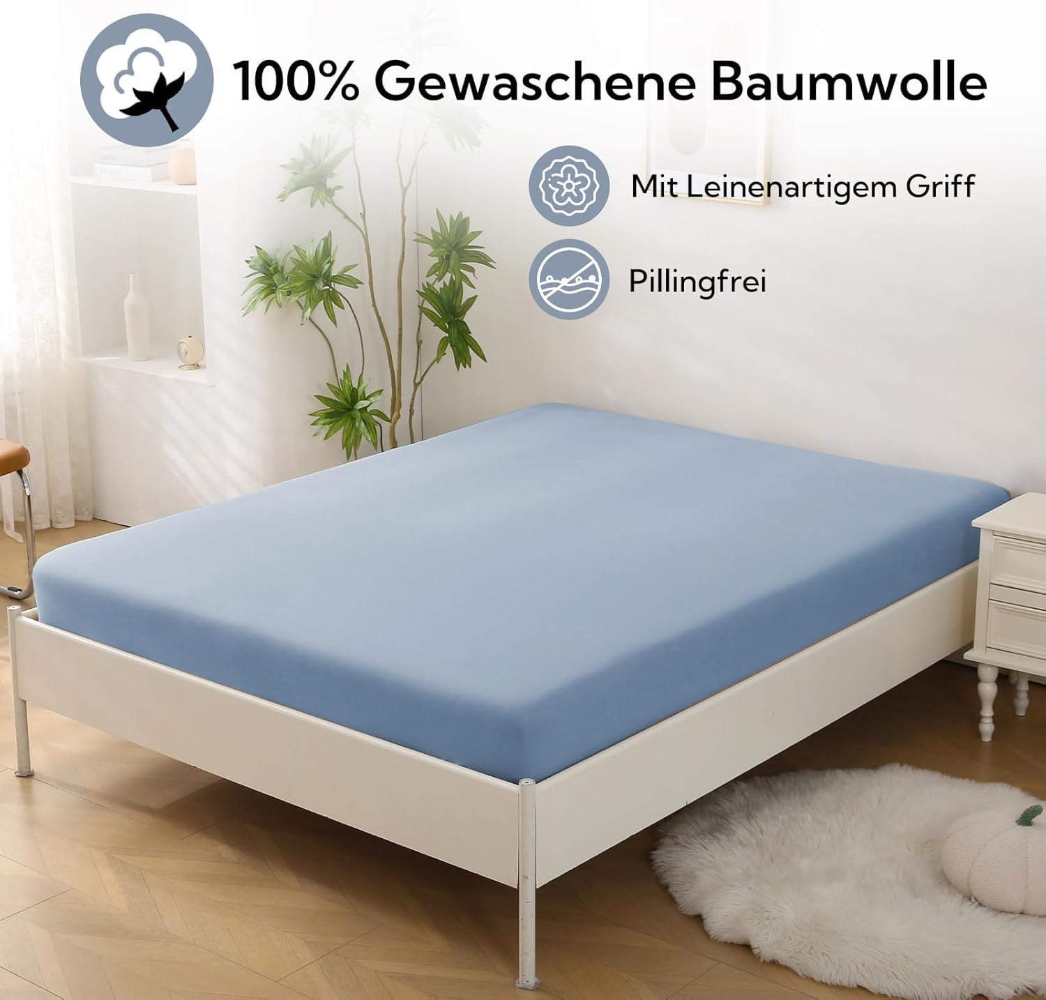 Detalle 2 de SOULFUL Spannbettlaken 120x200 cm – 100% gewaschene Baumwolle, Öko-Tex 100, Leinenoptik