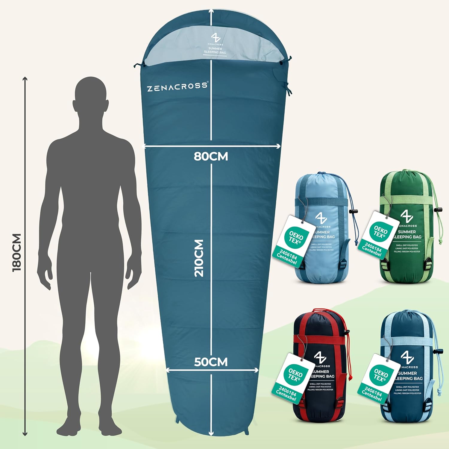 Thumbnail 5 de Zenacross Sac de couchage adulte été ultra léger 1 personne (900 g) — compact pour camping, bivouac et randonnée