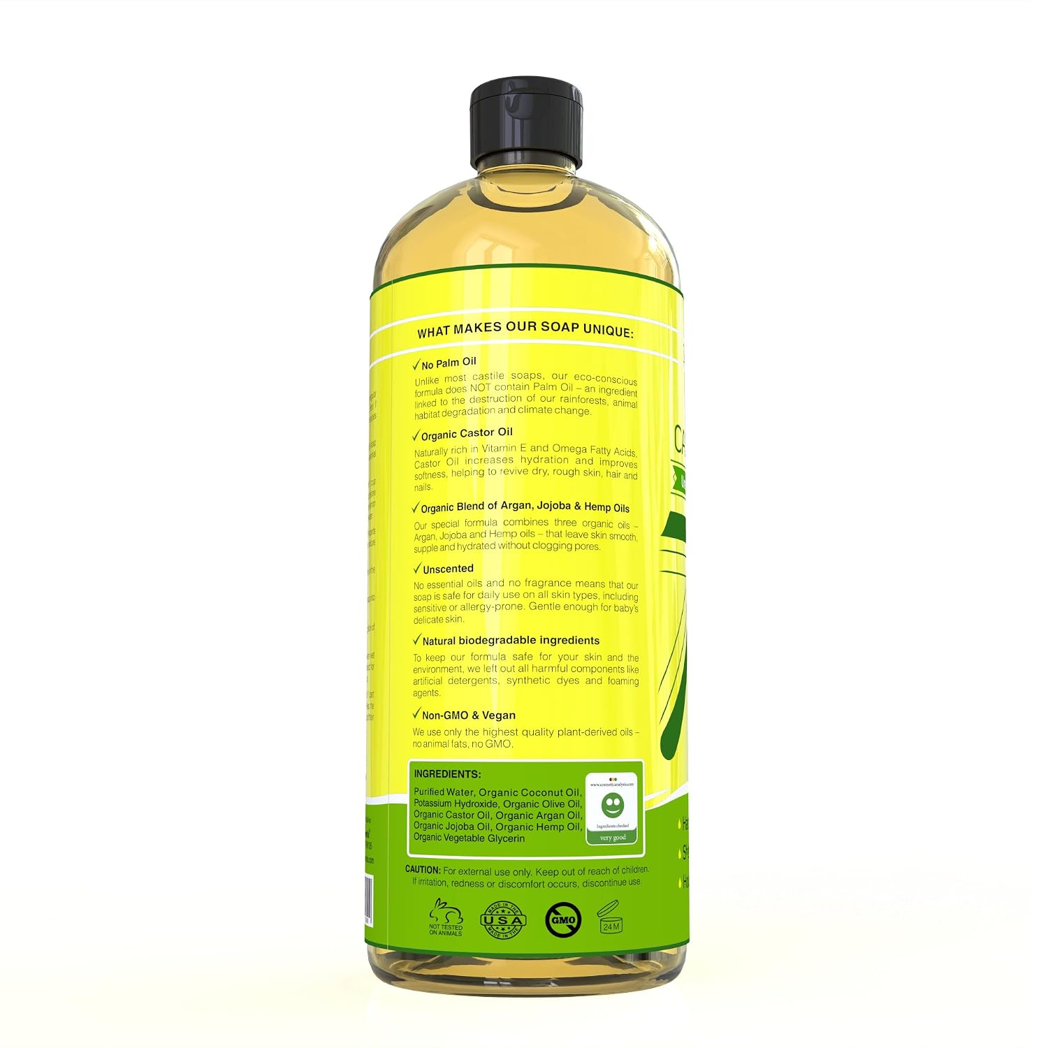Detalle de Seven Minerals Castile Soap, 33.8 fl oz, Unscented, Palm Oil-Free