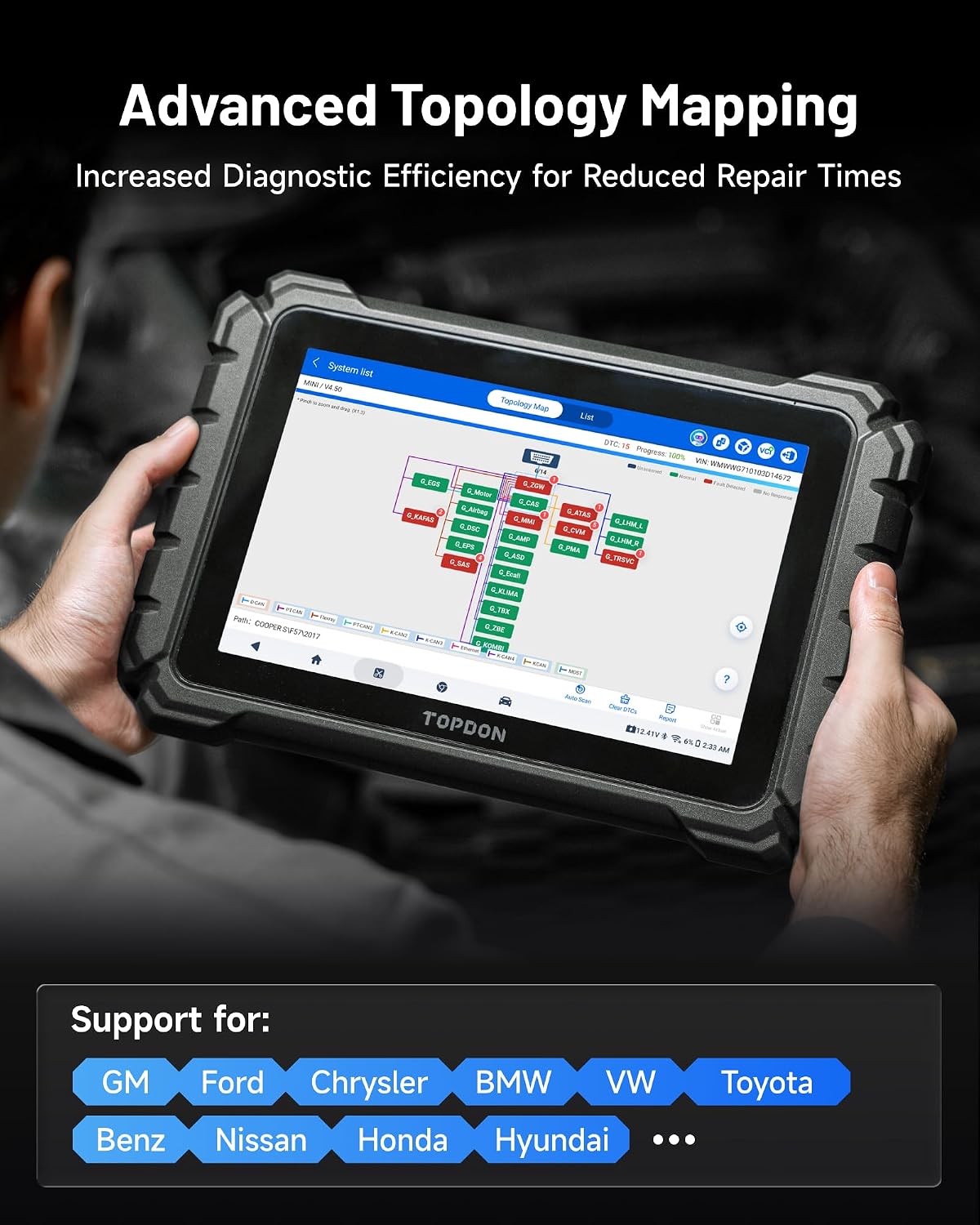 Detalle de TOPDON ONE OBD2 Scanner Diagnostic Tool with ECU Coding, OE Topology, J2534 Pass-Thru and 50+ Services