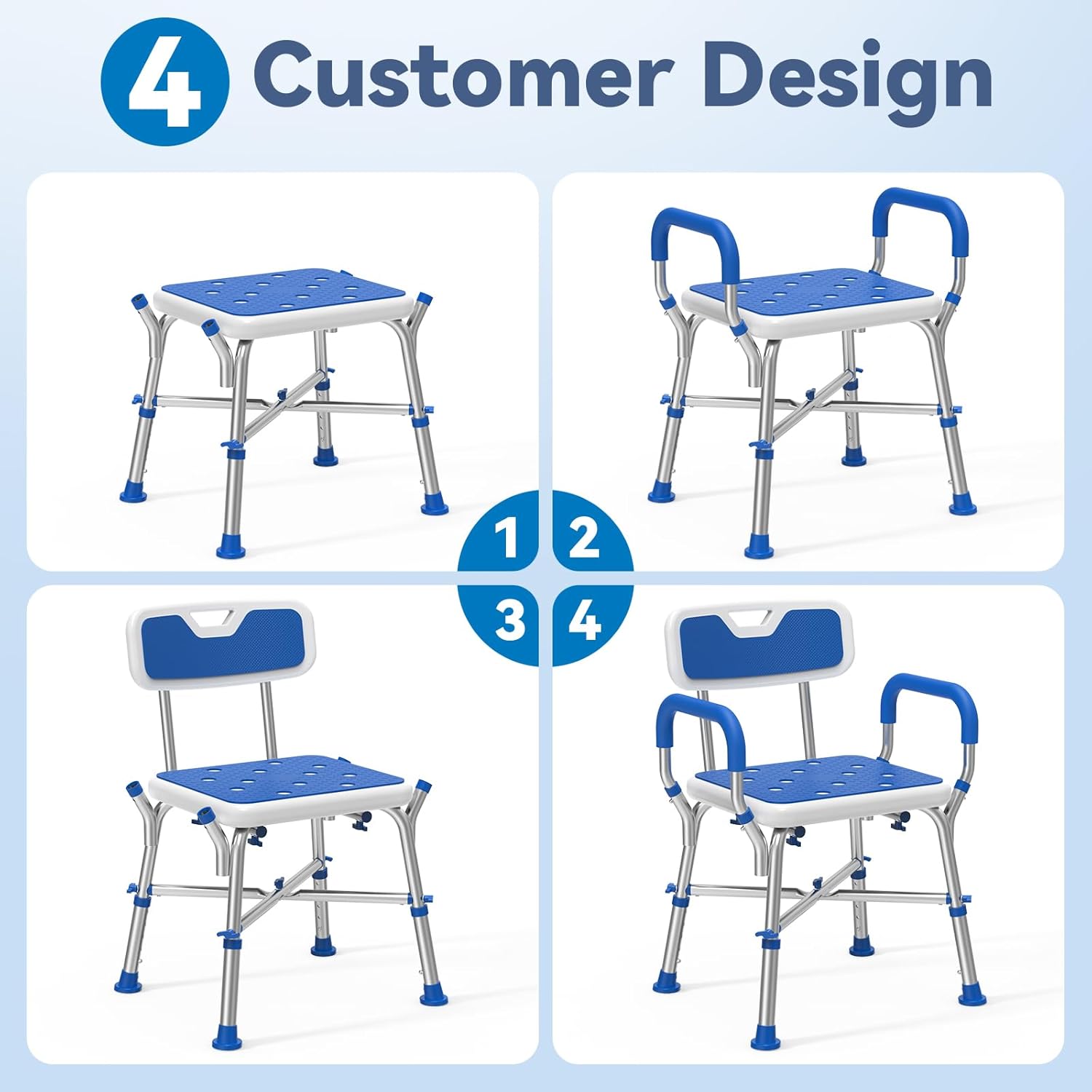 Detalle de Loyoda Shower Chair for Inside Shower – Heavy-Duty, Height-Adjustable, 500lb Capacity