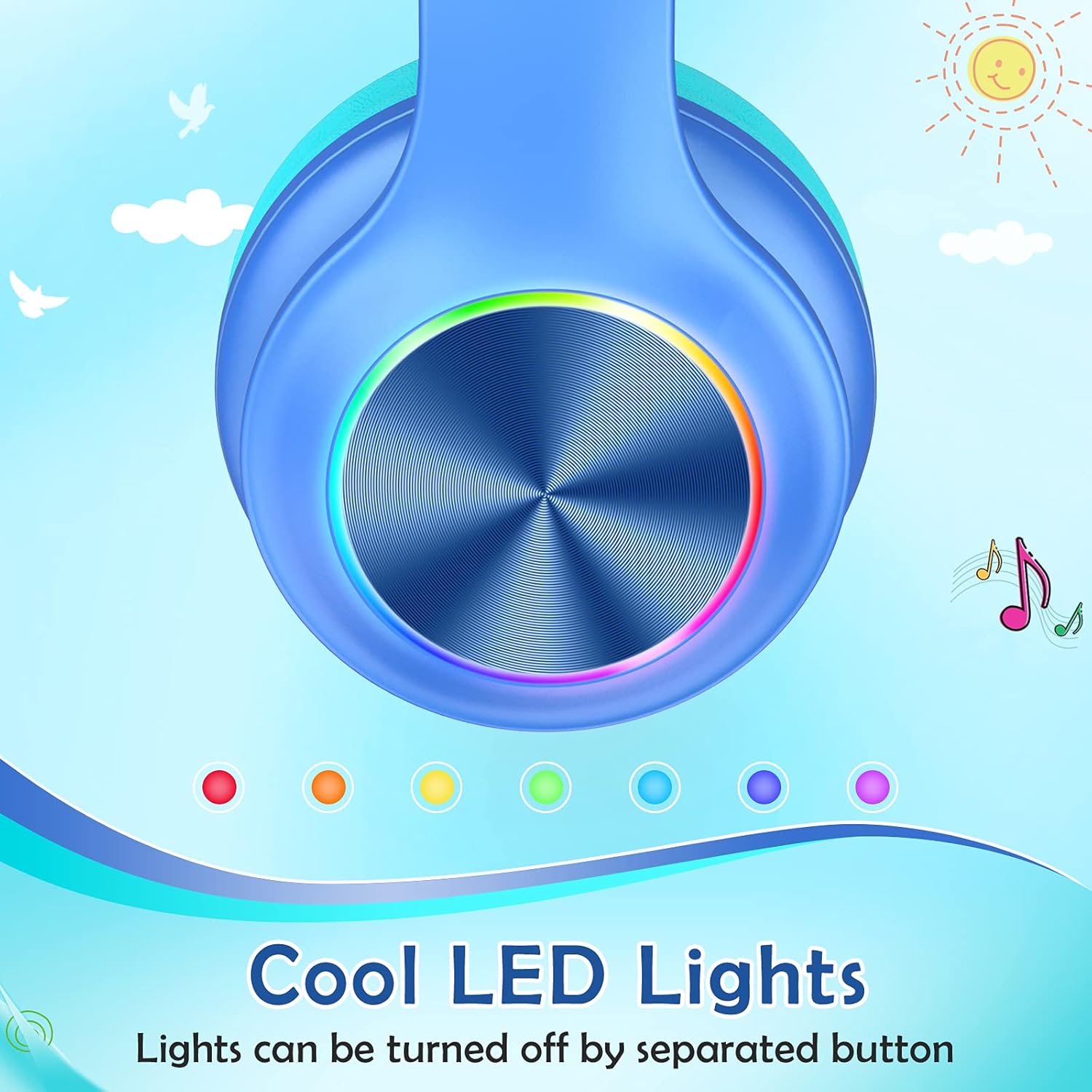 Thumbnail 2 de Candy Bila Kids Bluetooth 6.0 Headphones with LED Light, 85 Hours Playtime, Type-C Fast Charging (Blue)