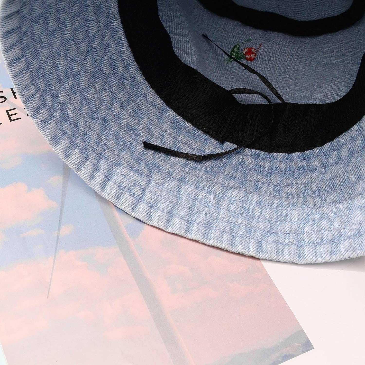 Detalle 2 de MILAKOO Fischerhut Damen Sommer faltbar – Unisex Bucket Hat aus Baumwolle/Denim mit Stickerei
