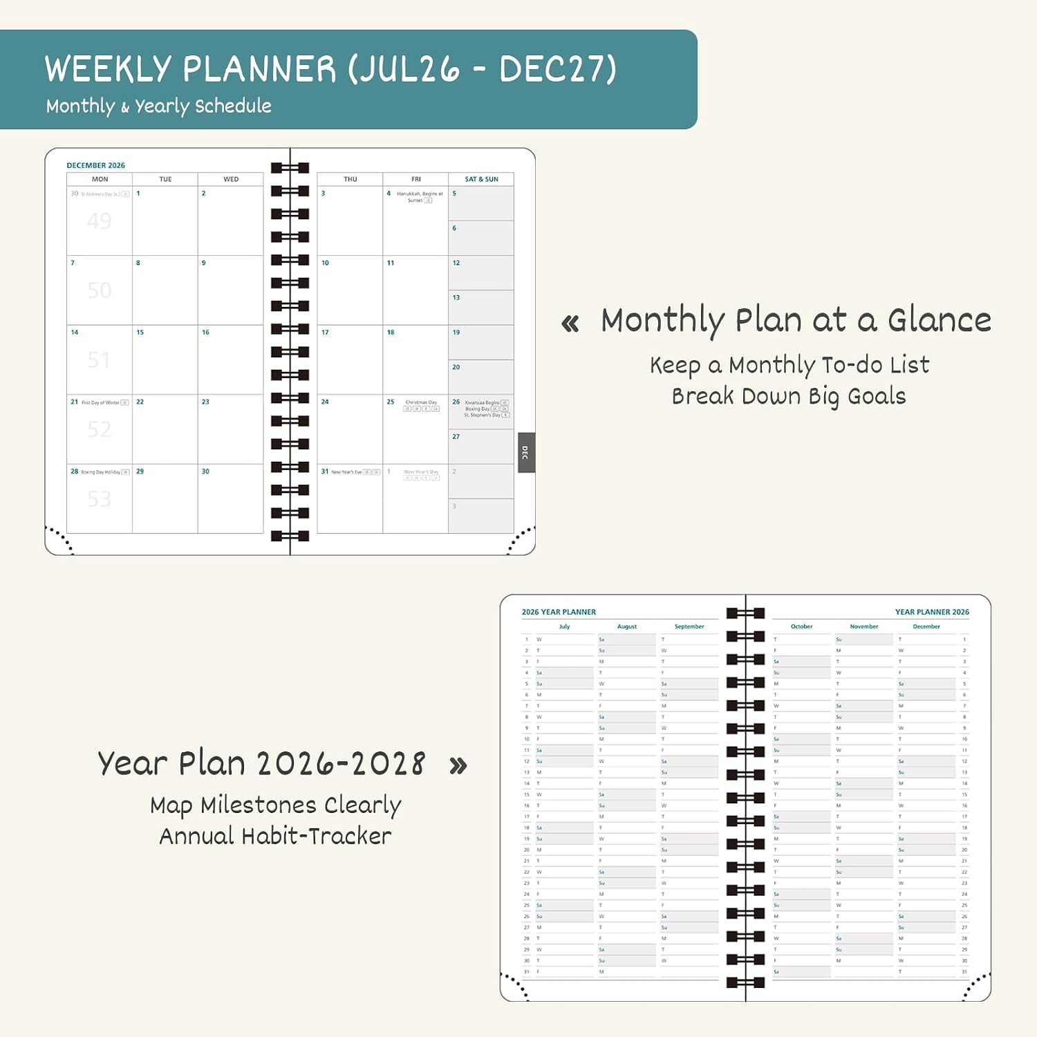 Detalle de BEZEND BZ-AP153W01L-27-KW Pocket Planner, 18-Month Weekly & Monthly, Kiwi