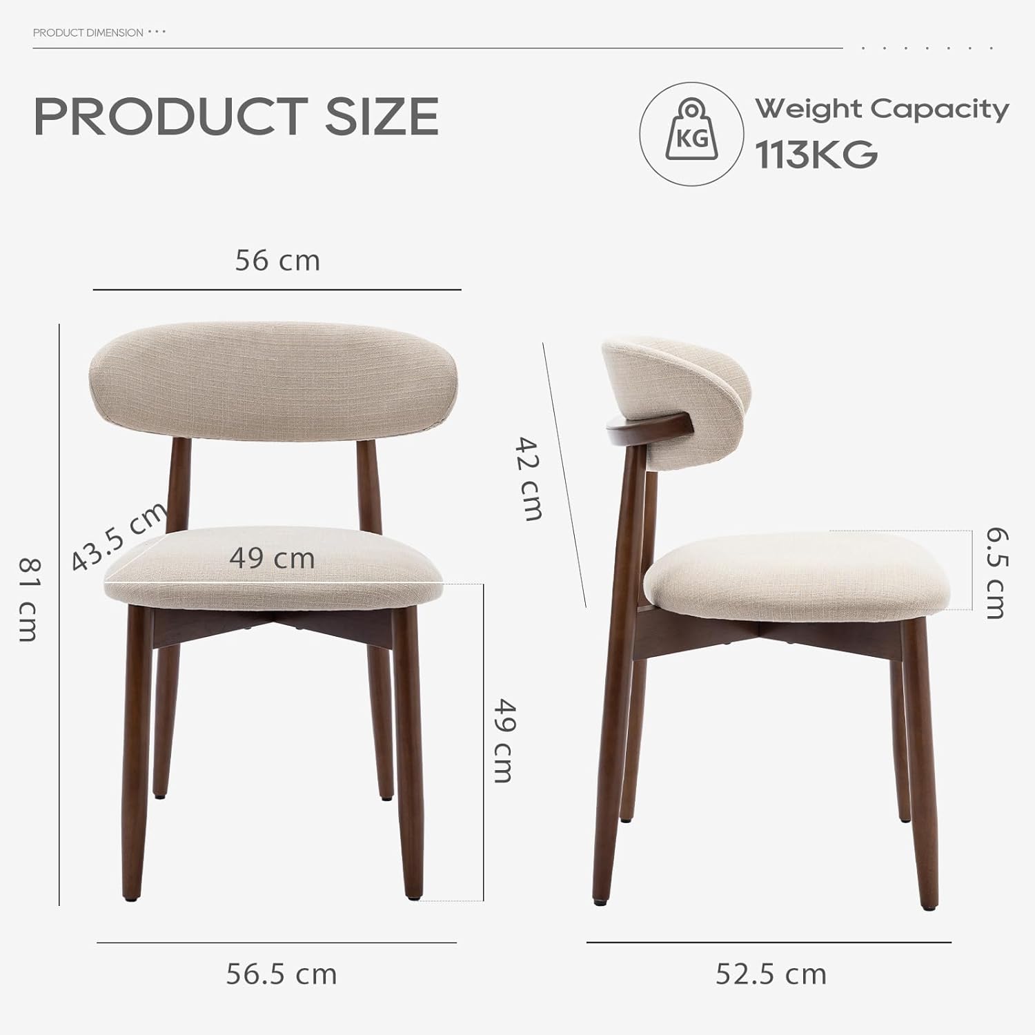 Thumbnail 2 de COLAMY modern dining chairs set with wooden legs – upholstered fabric seats with curved backrest