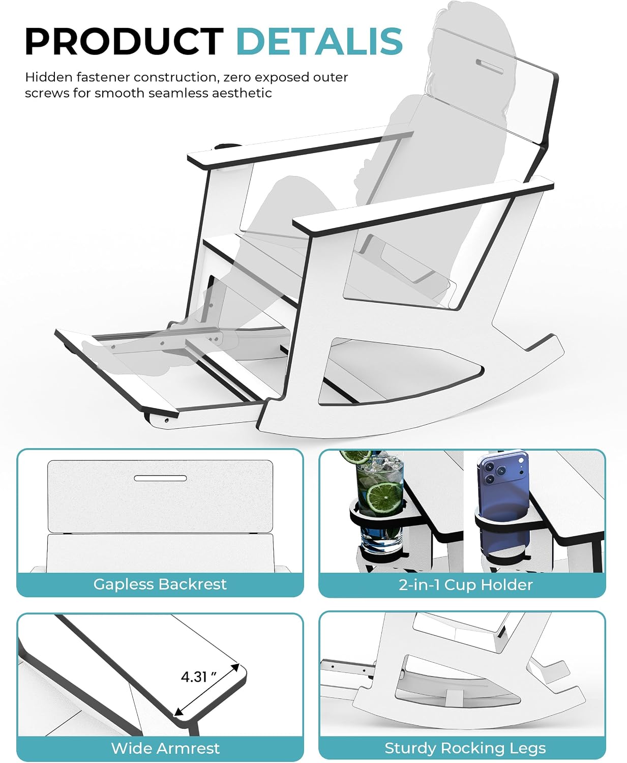 Thumbnail 6 de Ciokea bistro set White HDPE Patio Set with 2 Tables and 4 Rocking Chairs