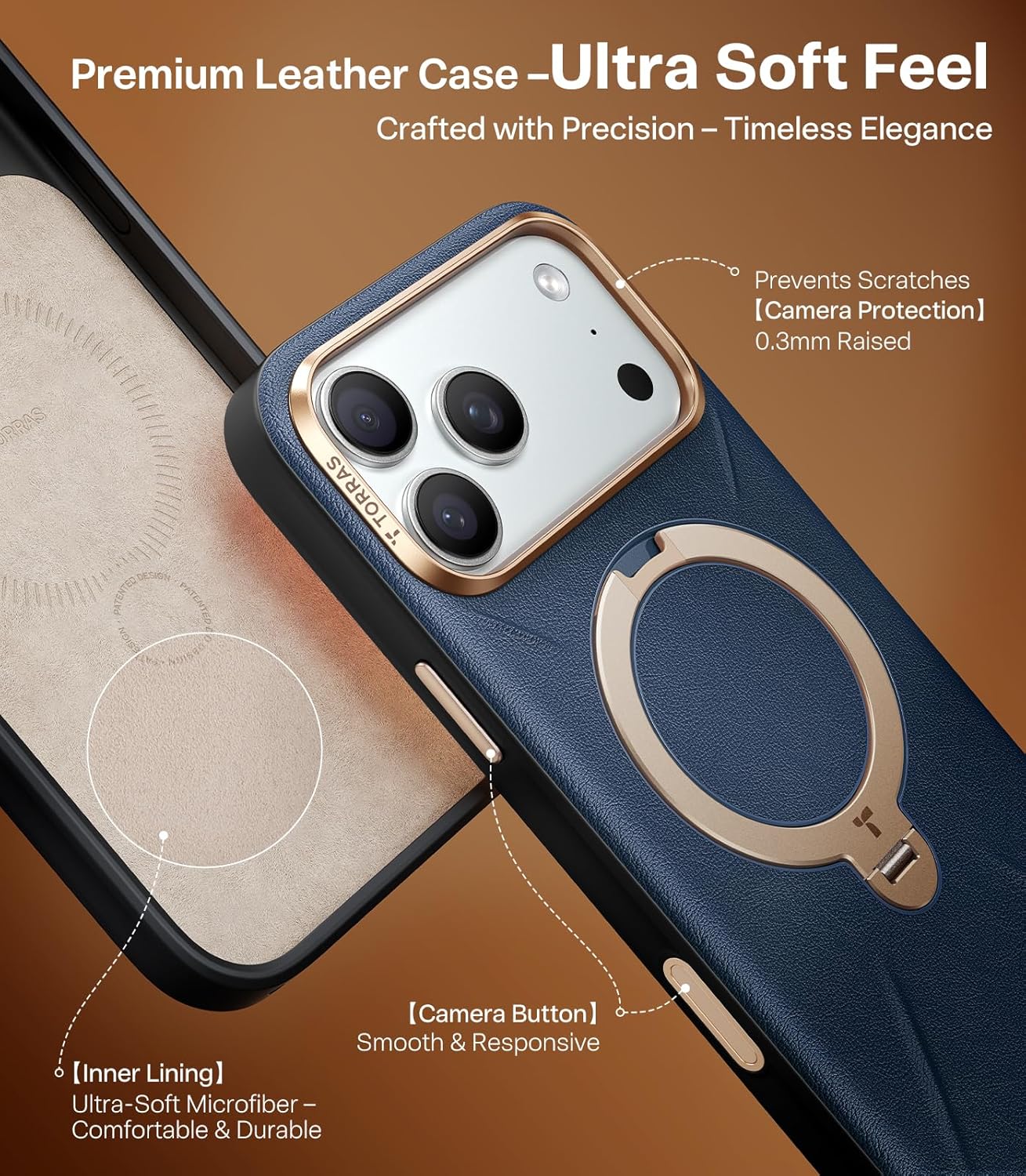 Thumbnail 3 de TORRAS 360° Ostand Q3 VegSkin for iPhone 17 Pro Max Case with MagSafe – Navy Blue
