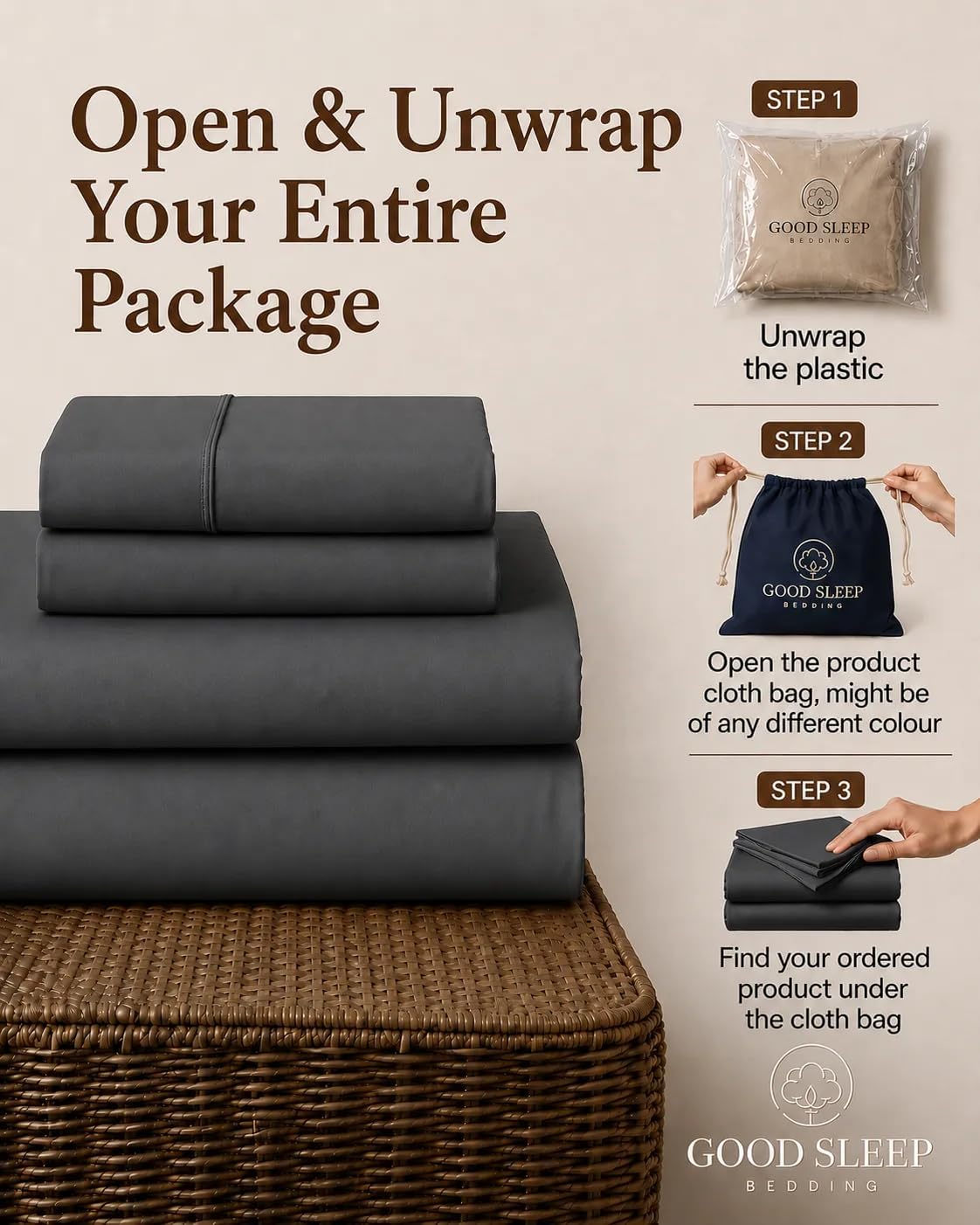 Detalle 2 de Split King Bed Sheet Set, Egyptian Cotton