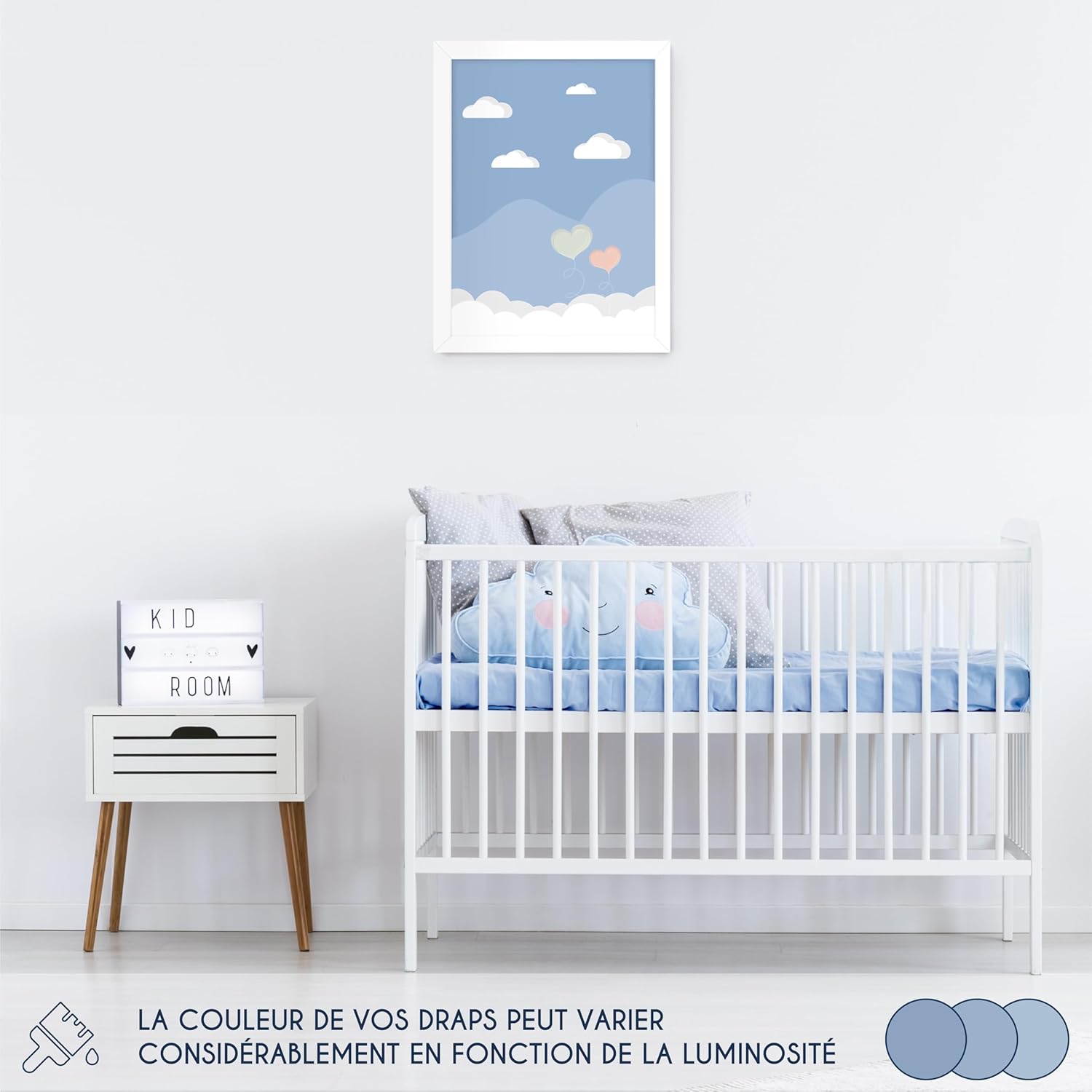 Thumbnail 4 de Dreamzie Drap Housse 60x120 cm (x2) en coton jersey 145 gsm – Oeko-Tex – Blanc et Bleu