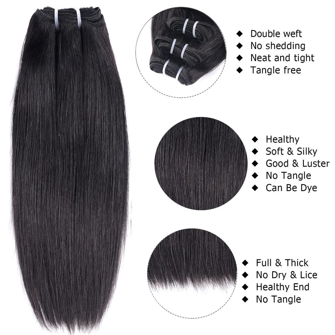 Detalle de Liang Dian 12 Inch Brazilian Virgin Hair Bundles — 4-Pack 12A Straight, 100% Unprocessed Human Hair