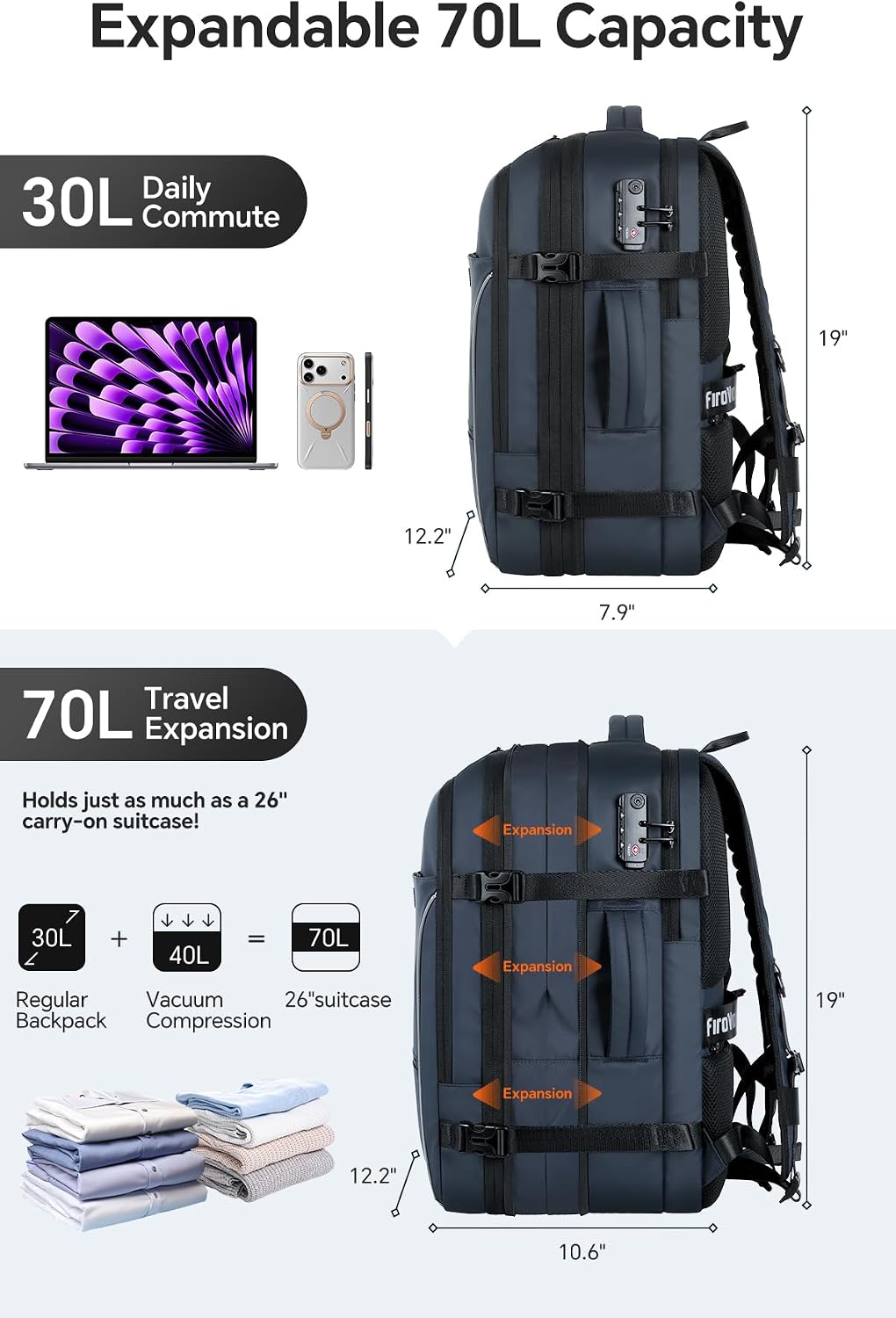 Detalle 2 de FIROVIAN Travel Backpack 70L