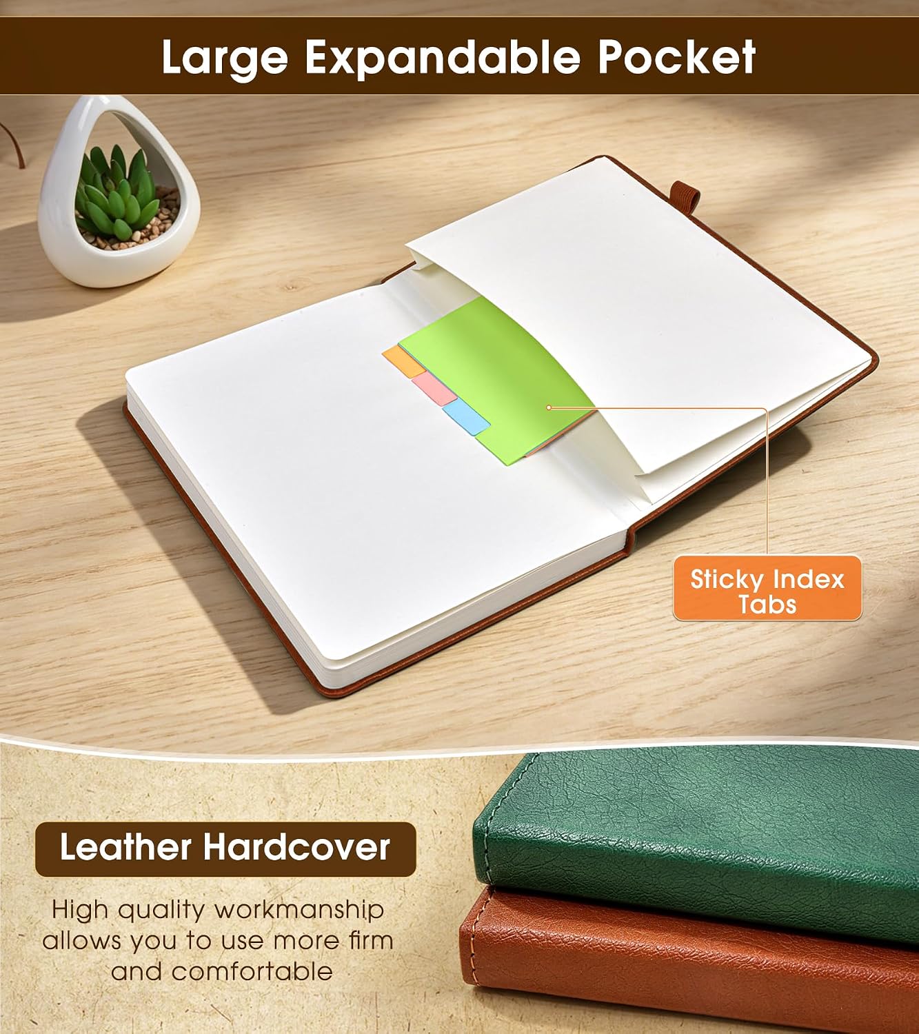Thumbnail 6 de KWULP A5 Hardcover Lined Journal, 160 Numbered Pages, Brown Vegan Leather
