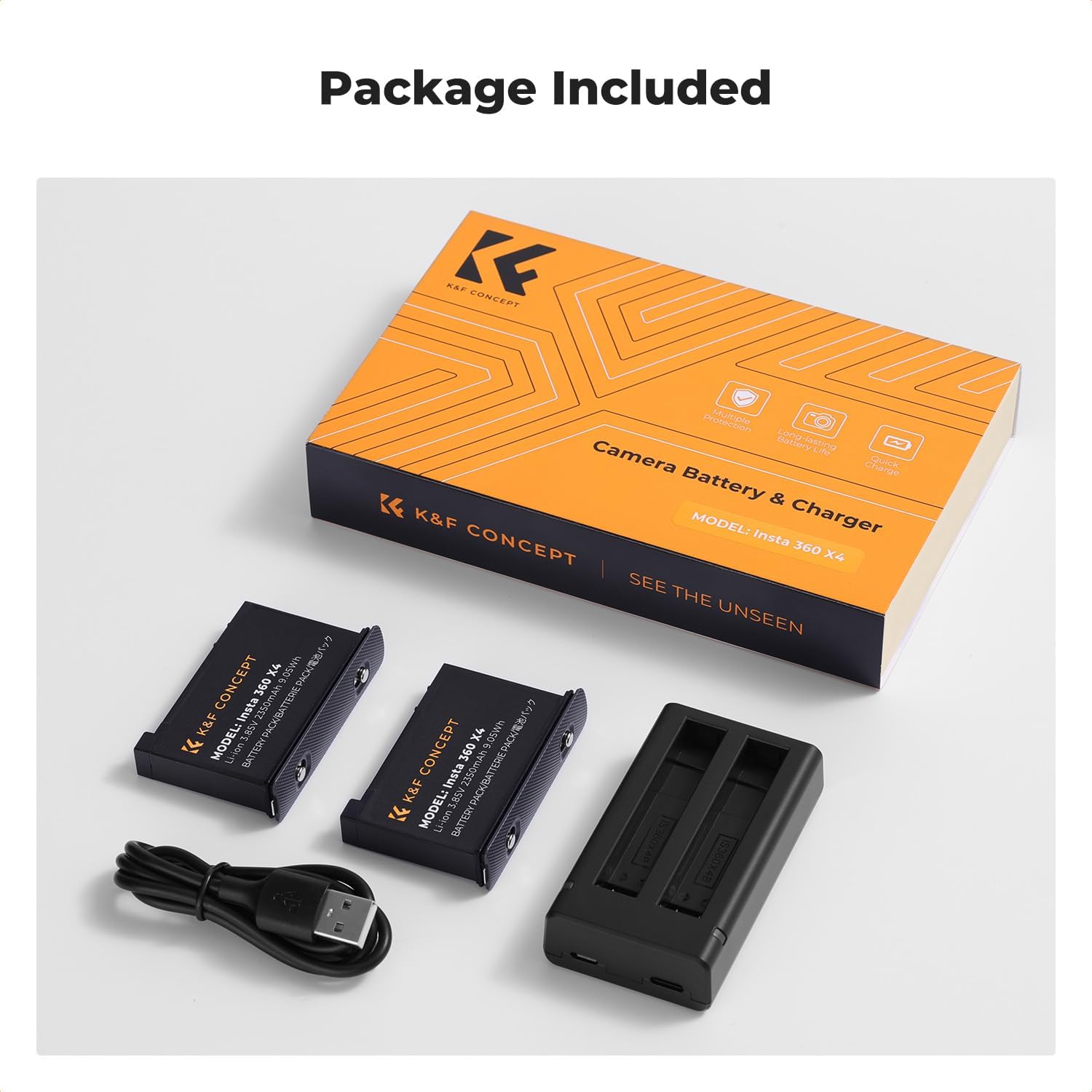 Thumbnail 6 de K&F CONCEPT 2er-Pack Akku 2350mAh + Dual Slot LED Ladegerät für X4 Panorama-Sportkamera