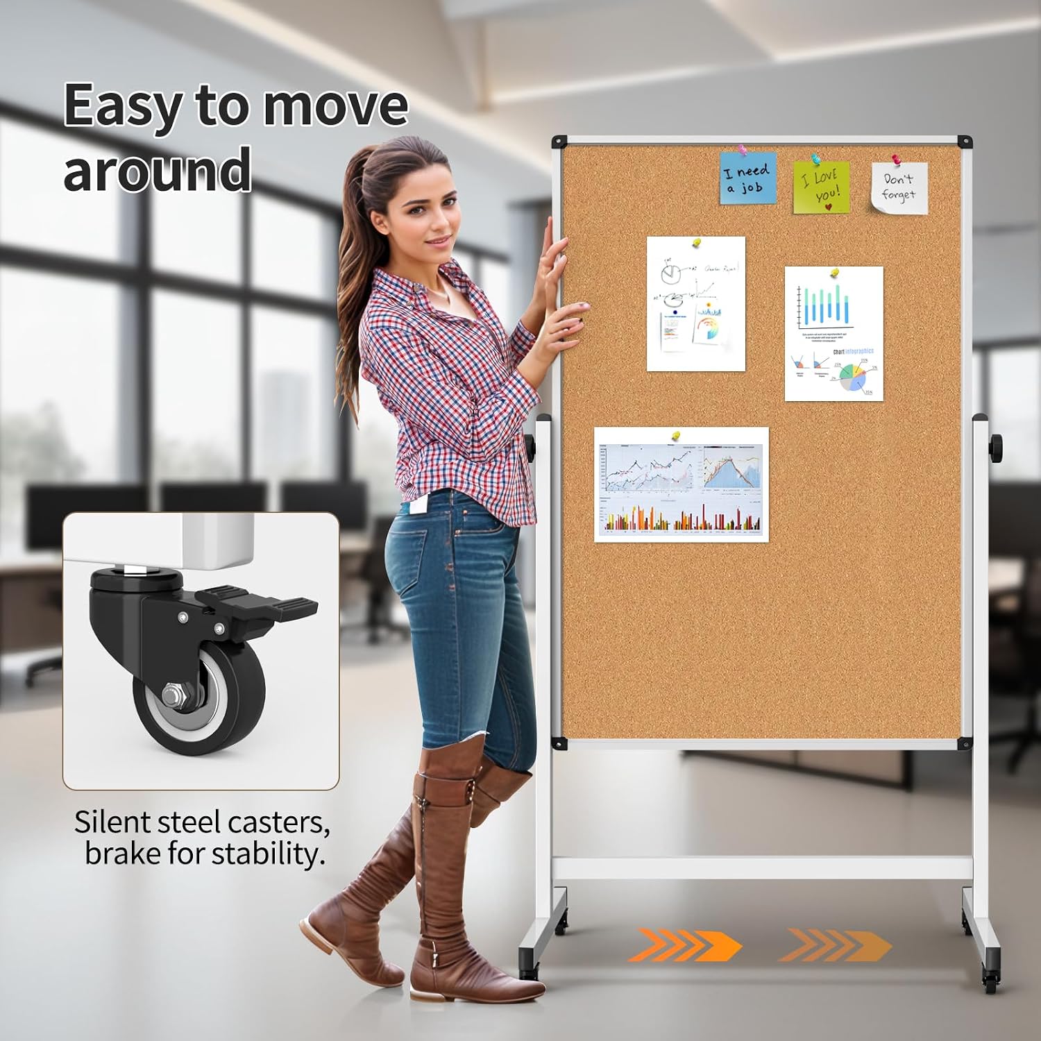 Detalle 1 de Rolling Whiteboard and Cork Board Combo, 32 x 48