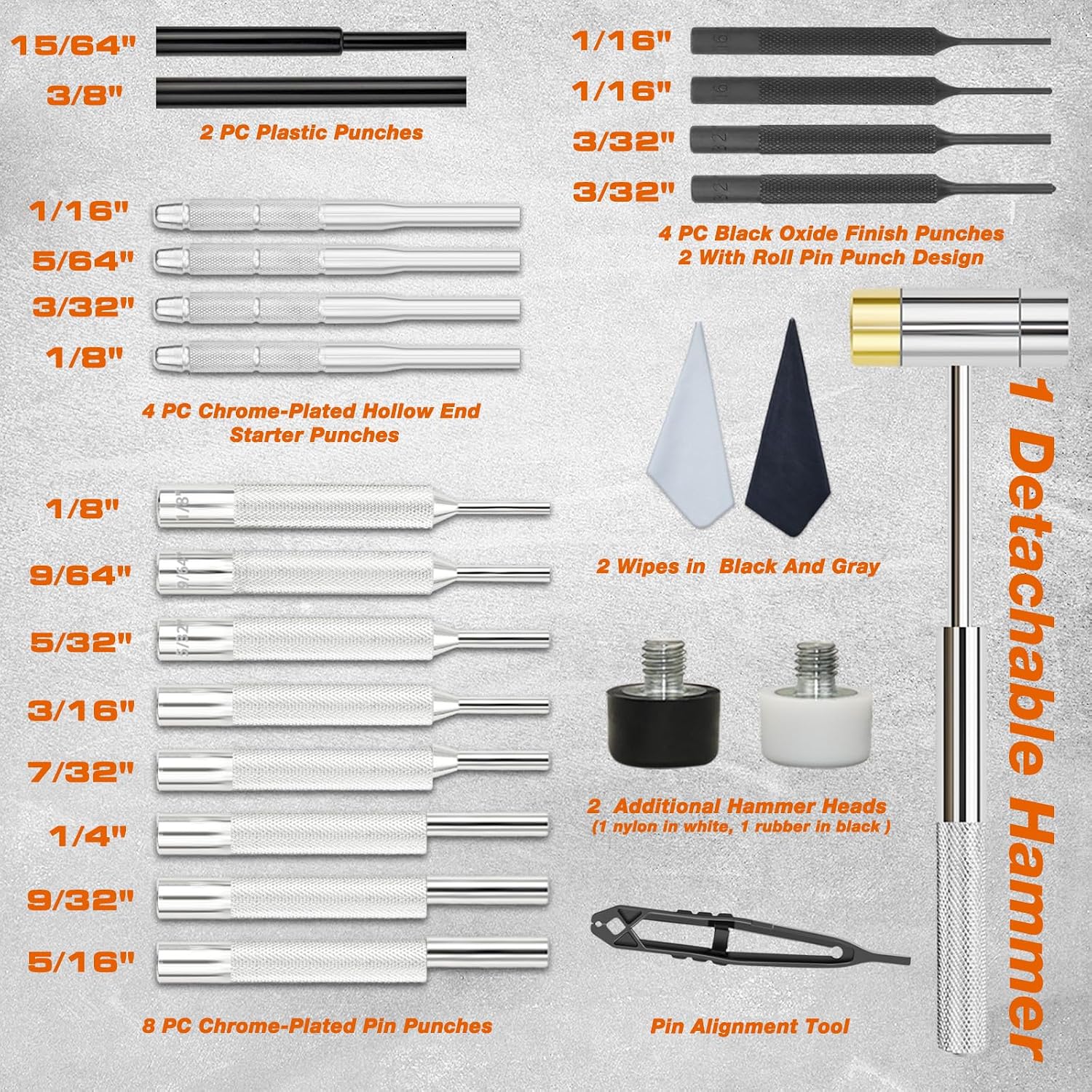Thumbnail 1 de BESTNULE YFGJ-0007 24-Piece Punch Set with Hammer and Replaceable Faces