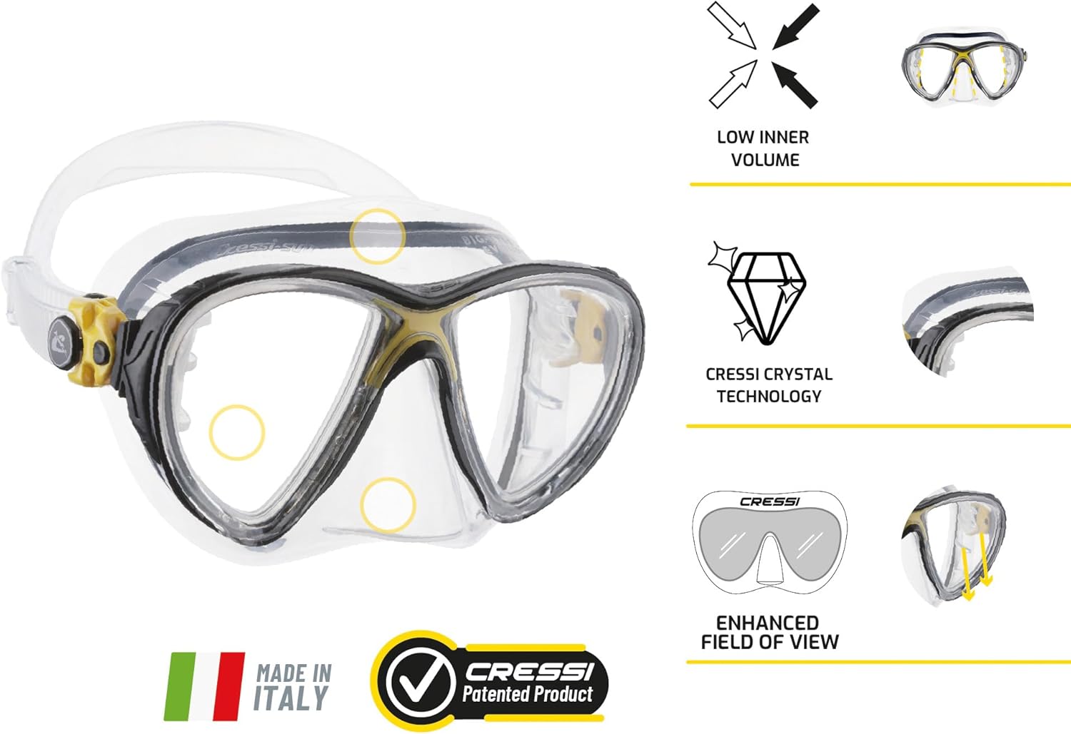 Detalle de Cressi Big Eyes Evolution Schnorchelmaske – Erwachsenentaucherbrille mit kleinem Innenvolumen und Schnellverstellung