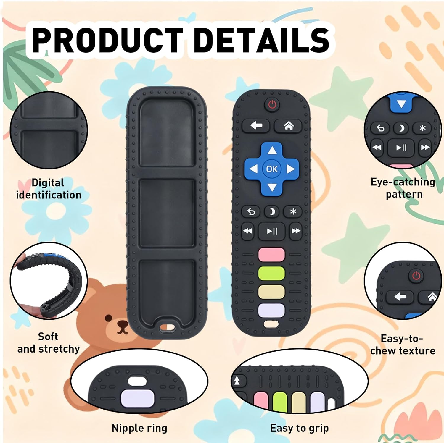Thumbnail 3 de Aolso 2 Pack Silicone Teething Toys for Baby (TV Remote & Phone Shape) – Safe, Stimulation-Driven Teethers