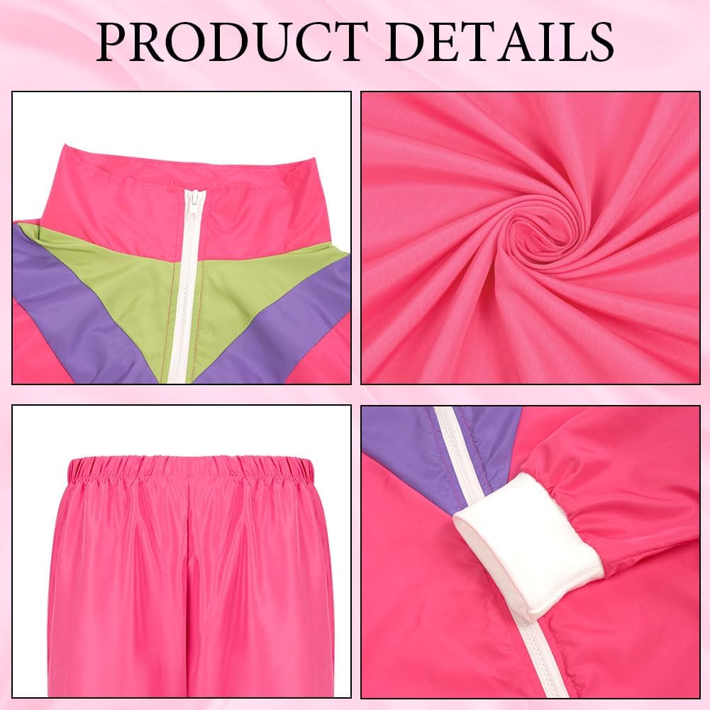 Detalle de Aomig 90er/80er Jahre Kostüm Erwachsene – Retro Trainingsanzug für Damen und Herren, Partner-Outfit, Rosarot (80er Party Bad Taste)