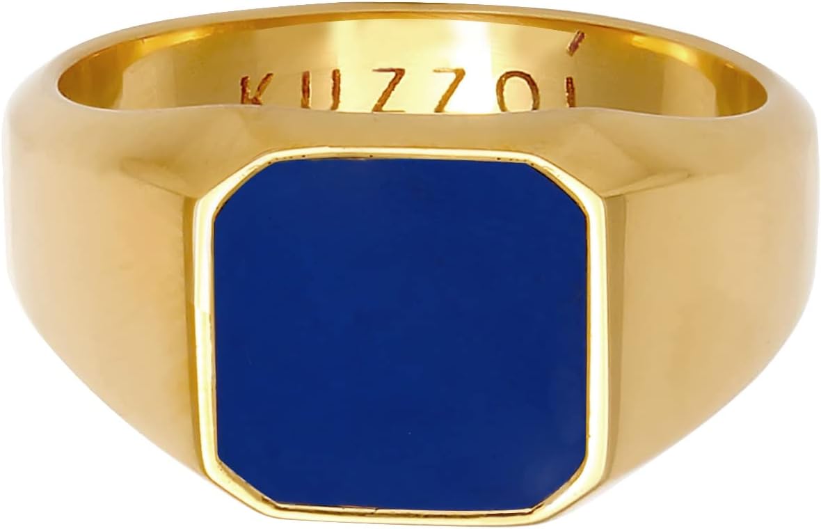 Detalle 2 de Kuzzoi Herrenring Siegelring massiv 12 mm breit aus 925 Sterling Silber mit blauem Emaille-Schmuckelement (Ringgröße 54–66)