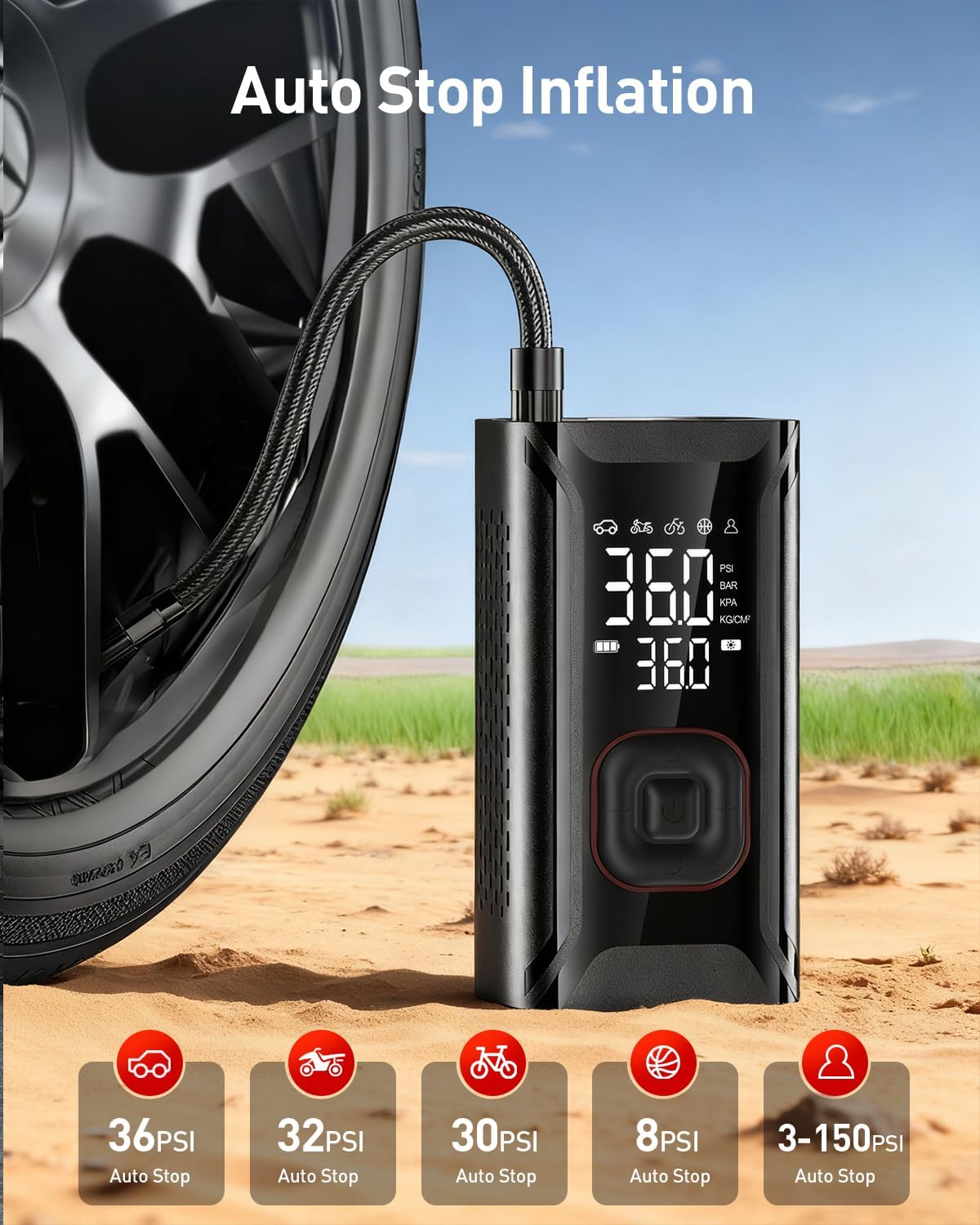 Thumbnail 1 de Tyre Inflator Air Compressor: Portable Cordless 150 PSI with Preset Gauge
