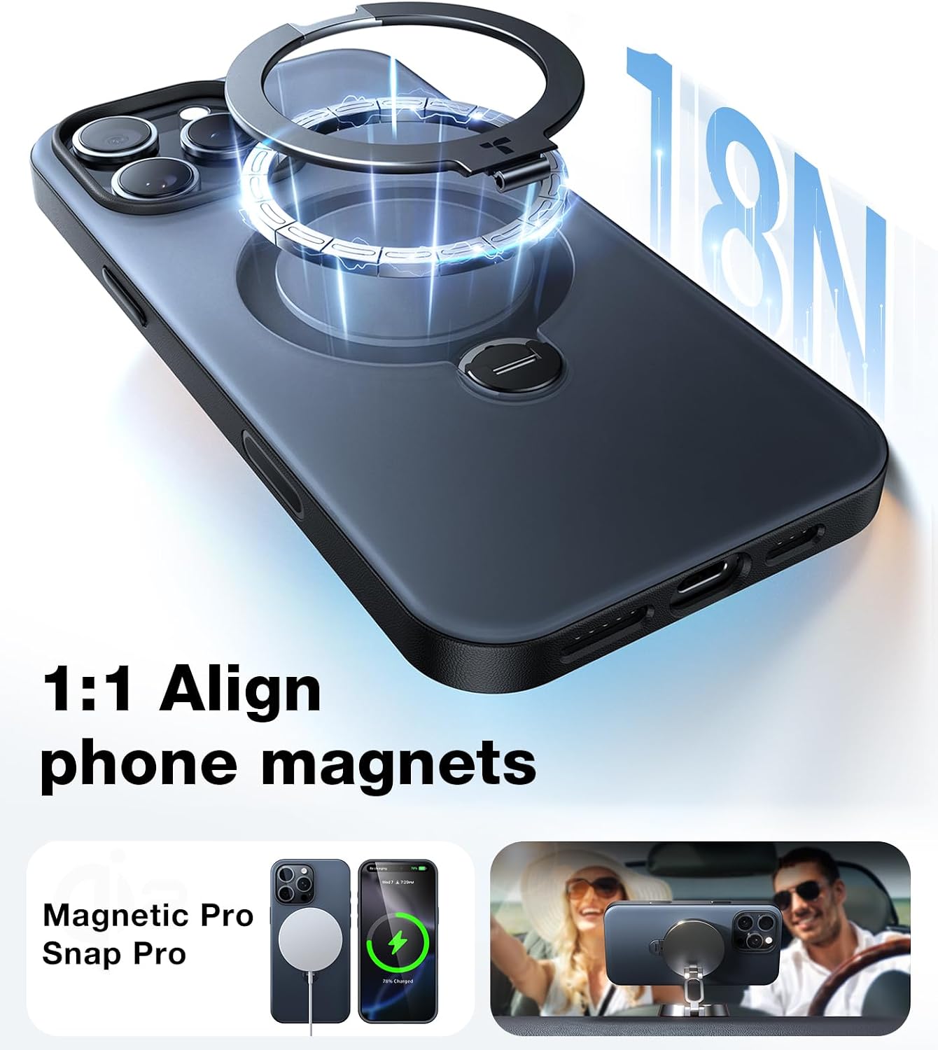 Detalle de TORRAS Upgraded 360 Spin Magnetic Stand Case for iPhone 16 Pro