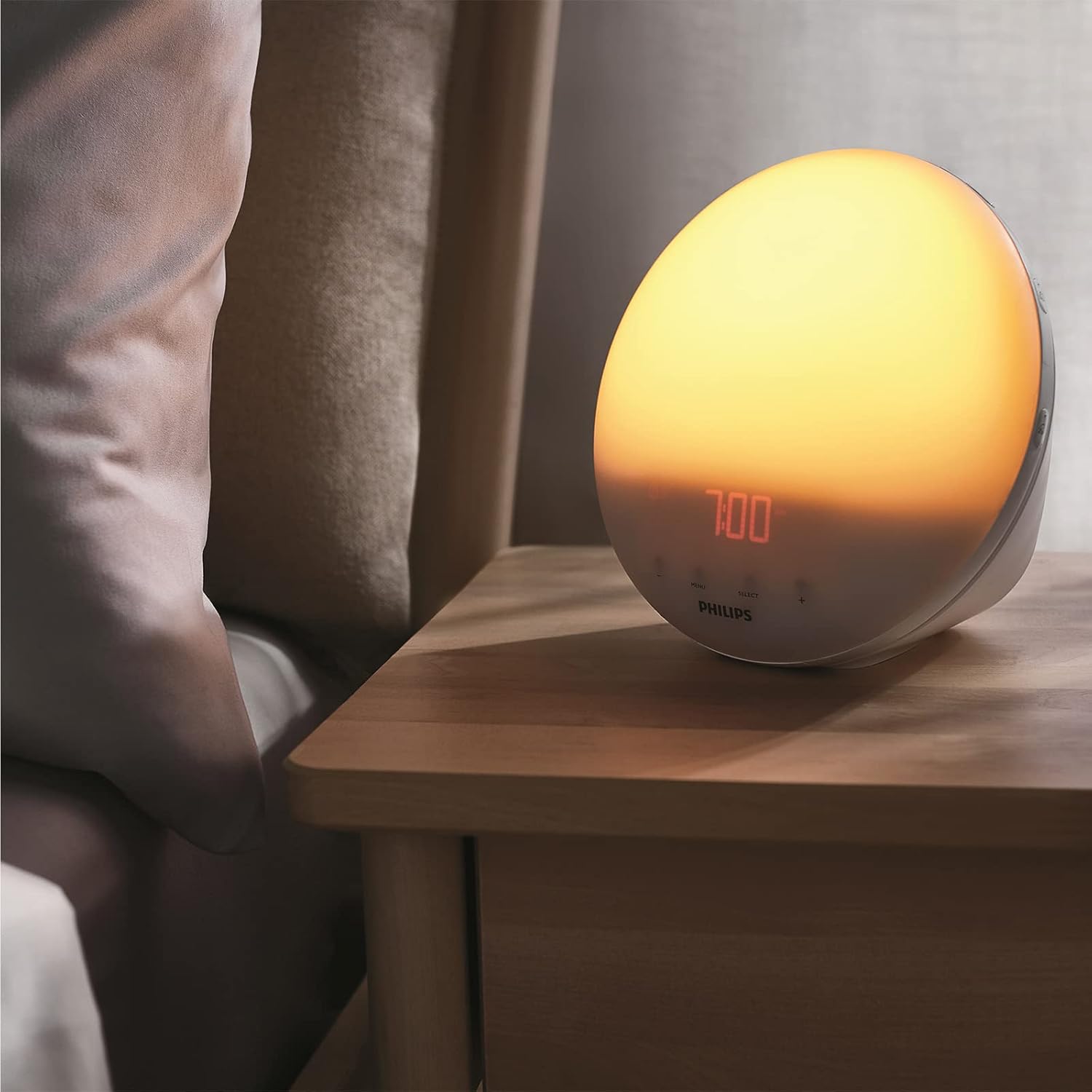 Detalle de Philips Eveil Lumière HF3531/01 – radio-réveil lumineux avec veilleuse, guide de nuit et port USB