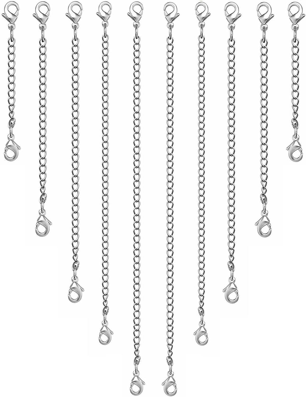 Detalle de OHINGLT 01 Necklace Extender Set, 10 Silver-Plated Stainless Steel Chains